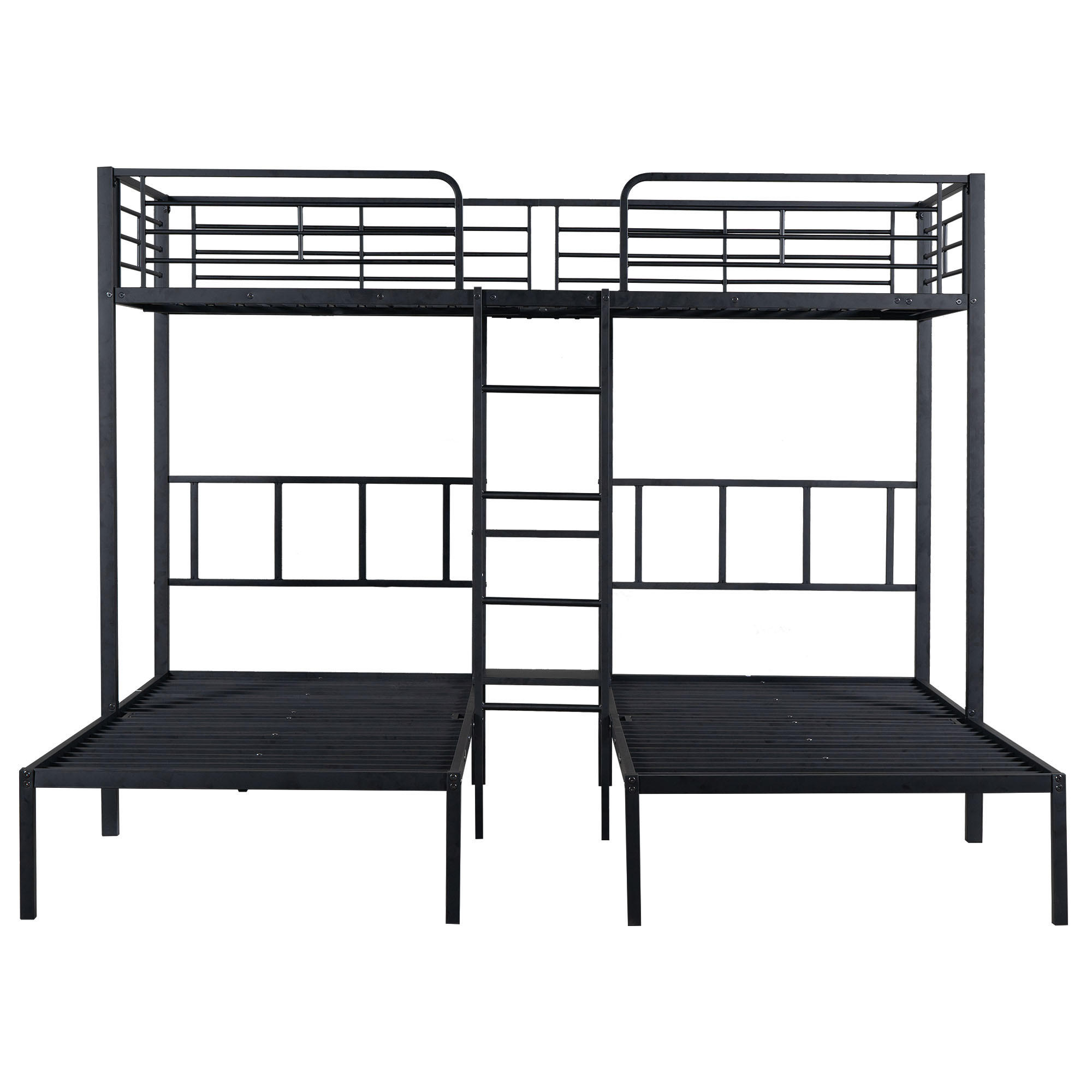 ETAGENBETT 90/200 cm Schwarz Dreifaches mit Leiter und Stauraum - Schwarz, Metall (90/200cm) - OKWISH