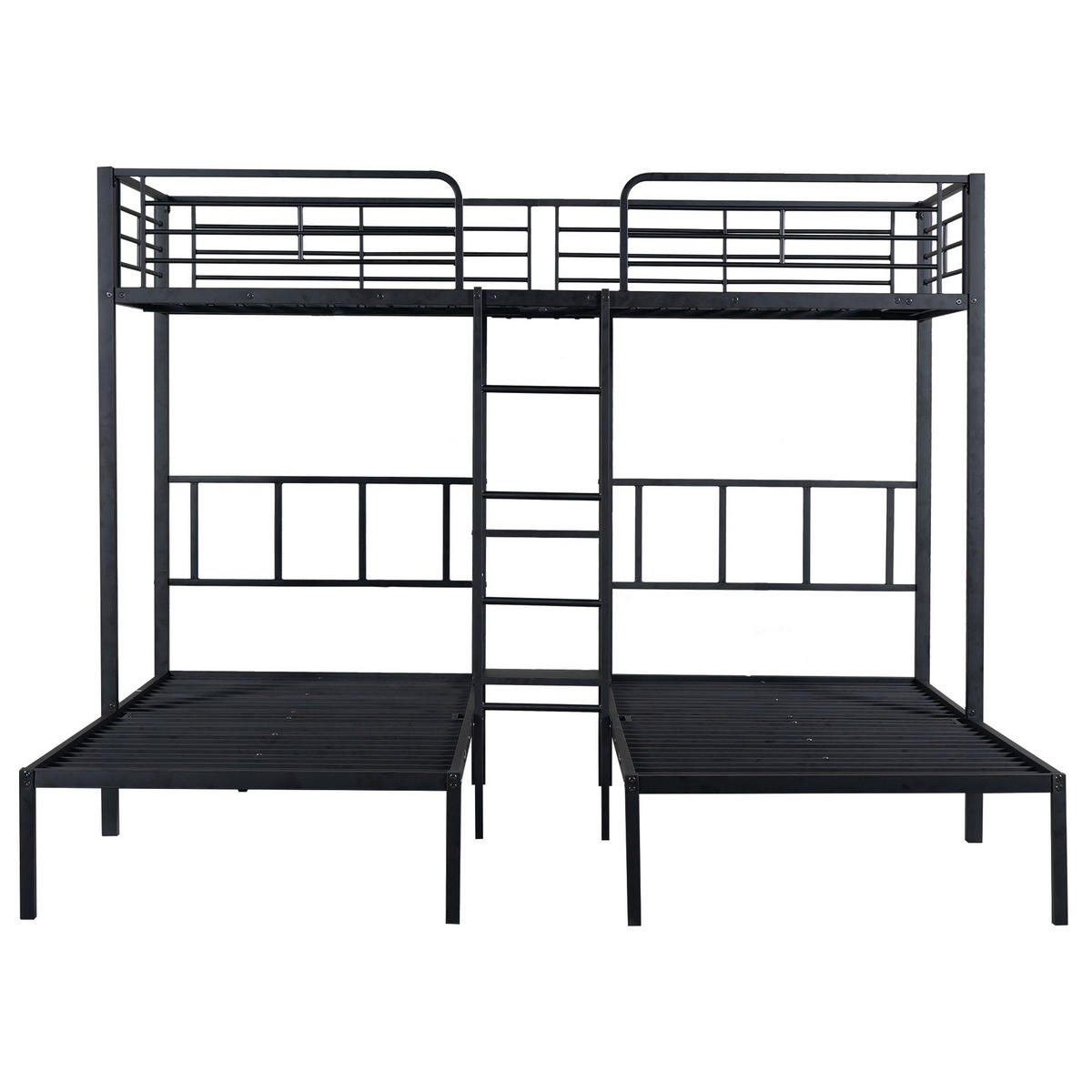 ETAGENBETT 90/200 cm Schwarz Dreifaches mit Leiter und Stauraum - Schwarz, Metall (90/200cm) - OKWISH