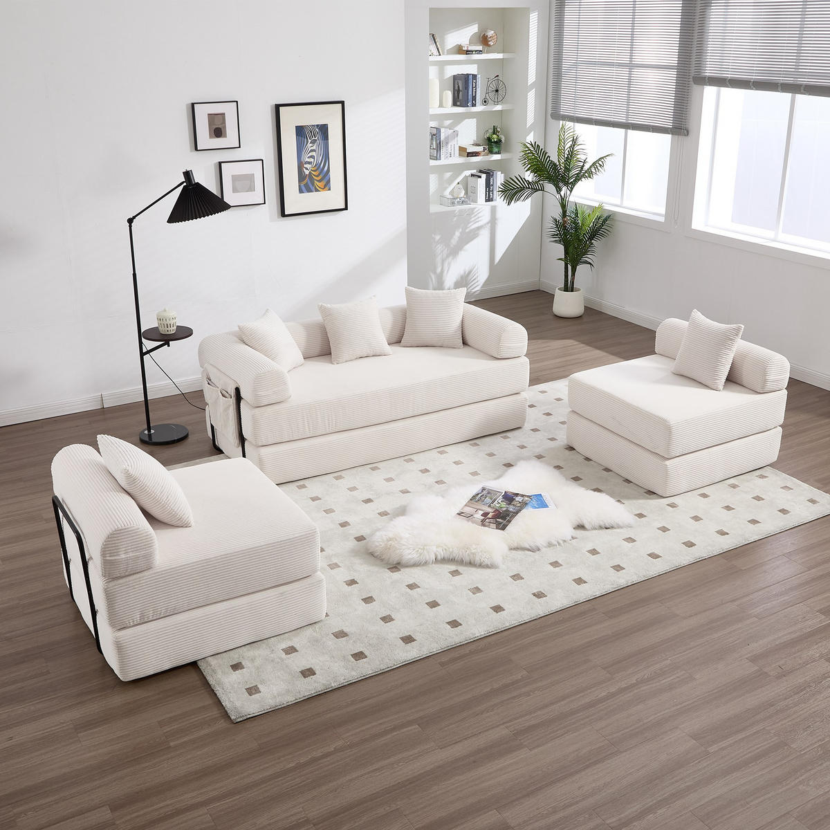 ECKSCHLAFSOFA Modulsofa,Fünfsitzer mit Schlaffunktion,kombinierbar,Cord,Beige - Beige, Textil (270/180cm) - LVHOM