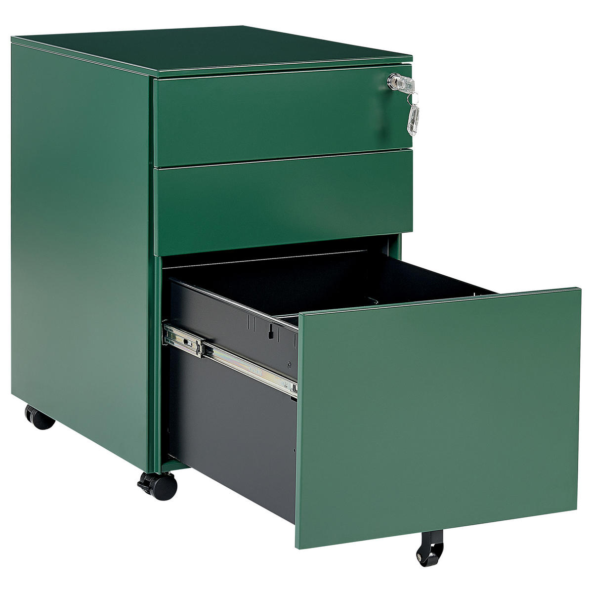 AKTENSCHRANK Metall grün 3 Schubladen mit Rollen Cami - Grün, Metall (39/60/50cm) - Beliani
