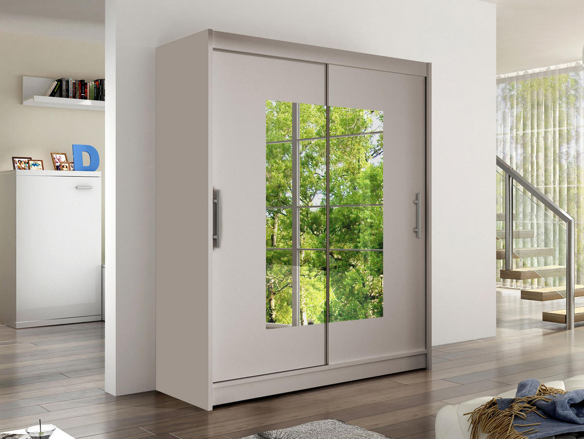 SCHWEBETÜRENSCHRANK Westa III - Kaschmir/Silberfarben, Holzwerkstoff/Metall (150/200/58cm) - MIRJAN24