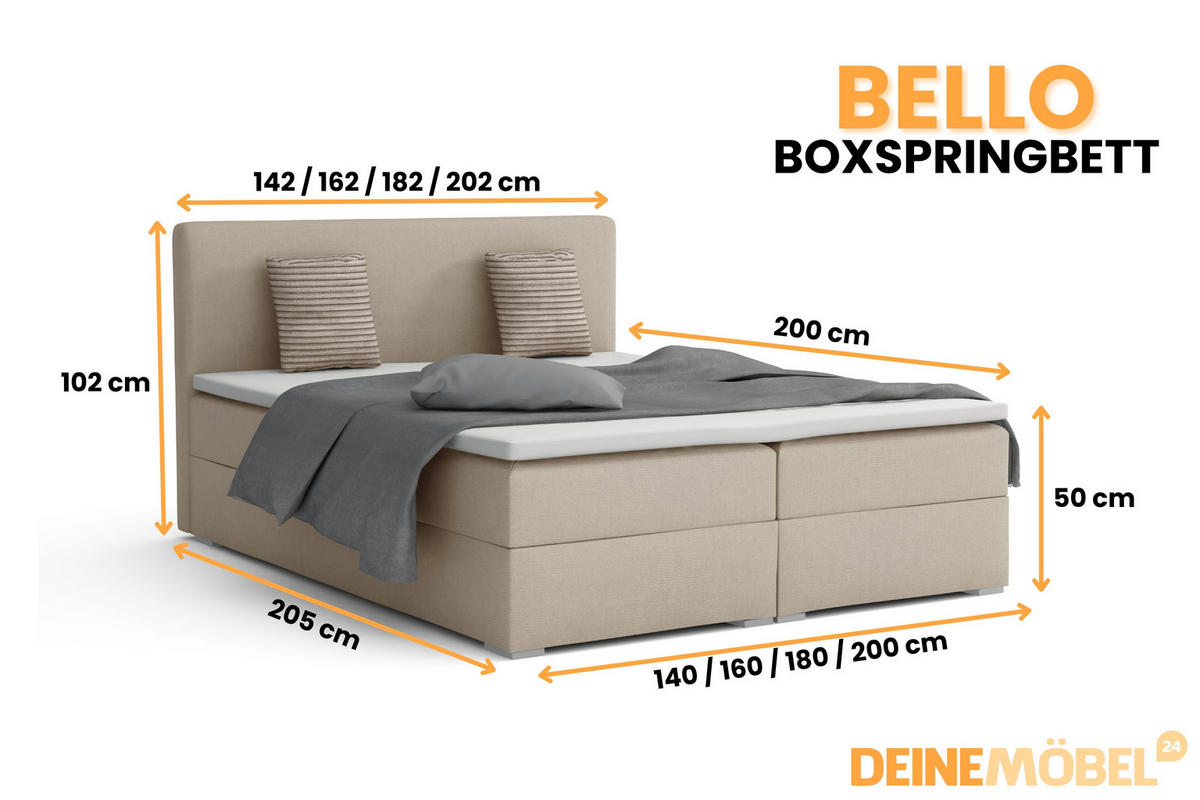 BOXBETT BELLO 180x200 in Velour Beige H4 - Beige, Holz/Holzwerkstoff (180/200cm) - Deine Möbel 24