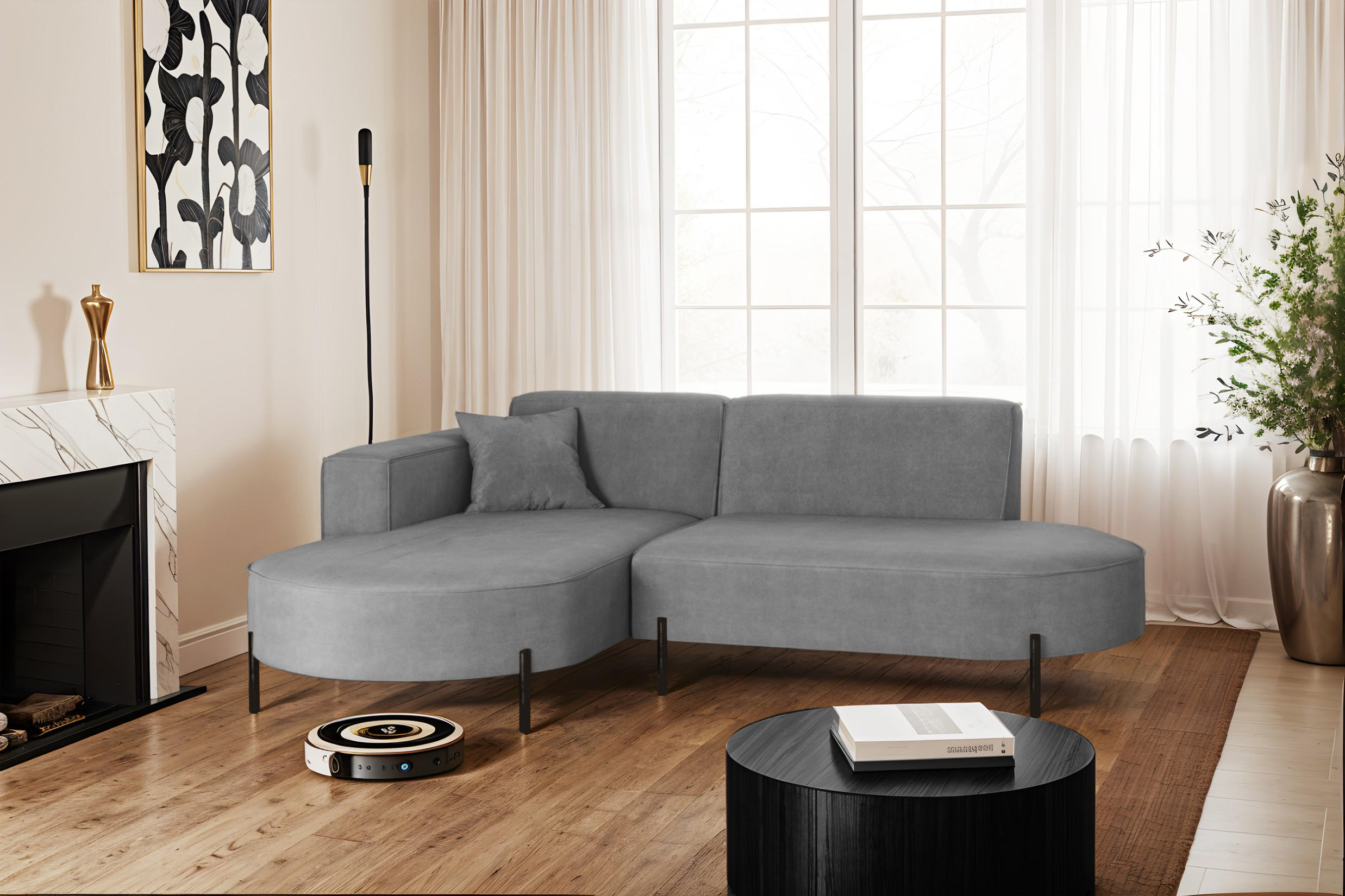 ECKSOFA L-Form Designer Modena Rein Stoff Noel Aschgrau Links - Grau, Holz/Textil (165/236cm) - Kaiser Möbel