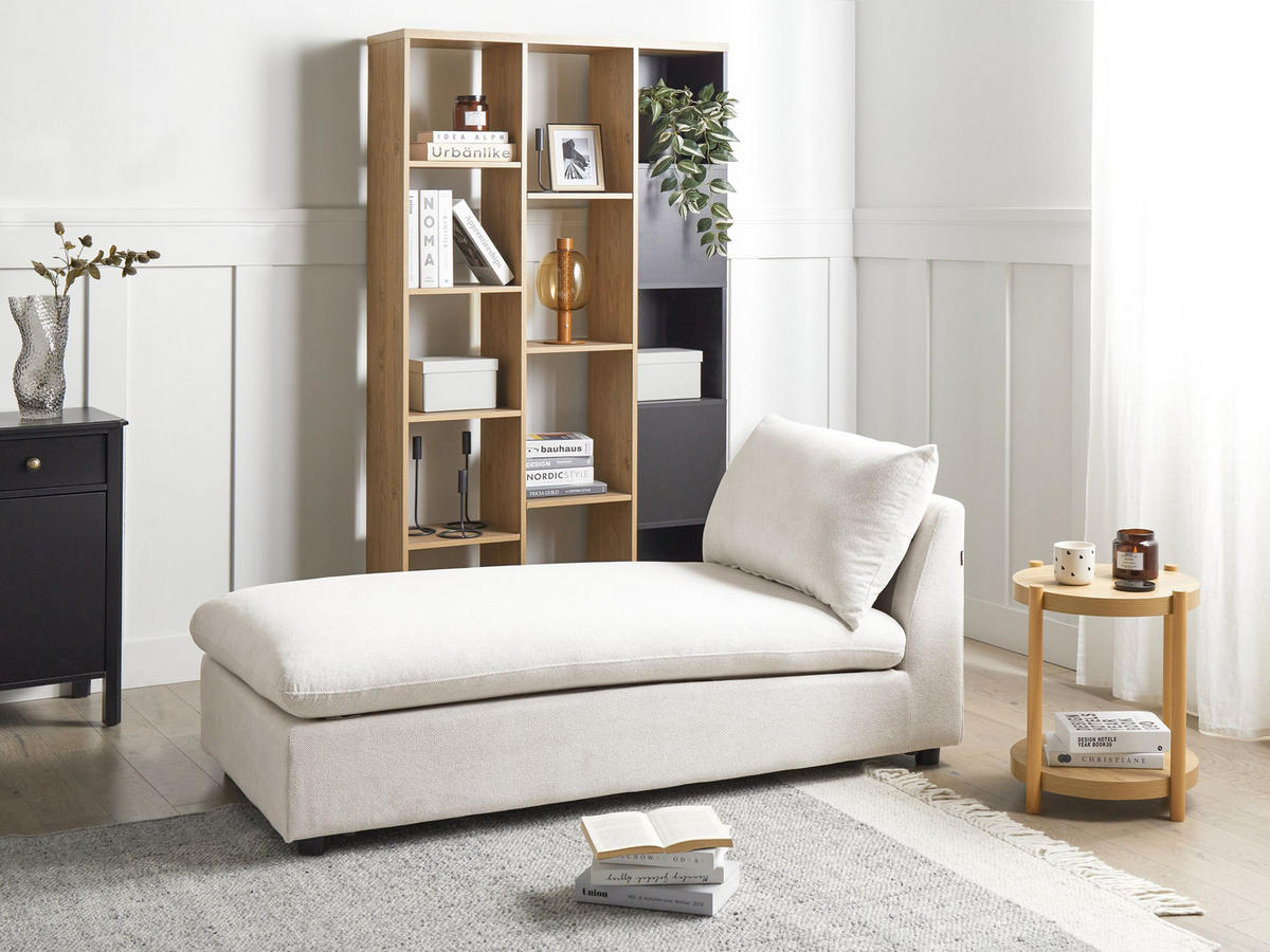 ČALOUNĚNÉ LEHÁTKO CHAISE LONGUE Látka Krémově bílé Vizille - bílá/černá, textil (80/60/160cm) - Beliani