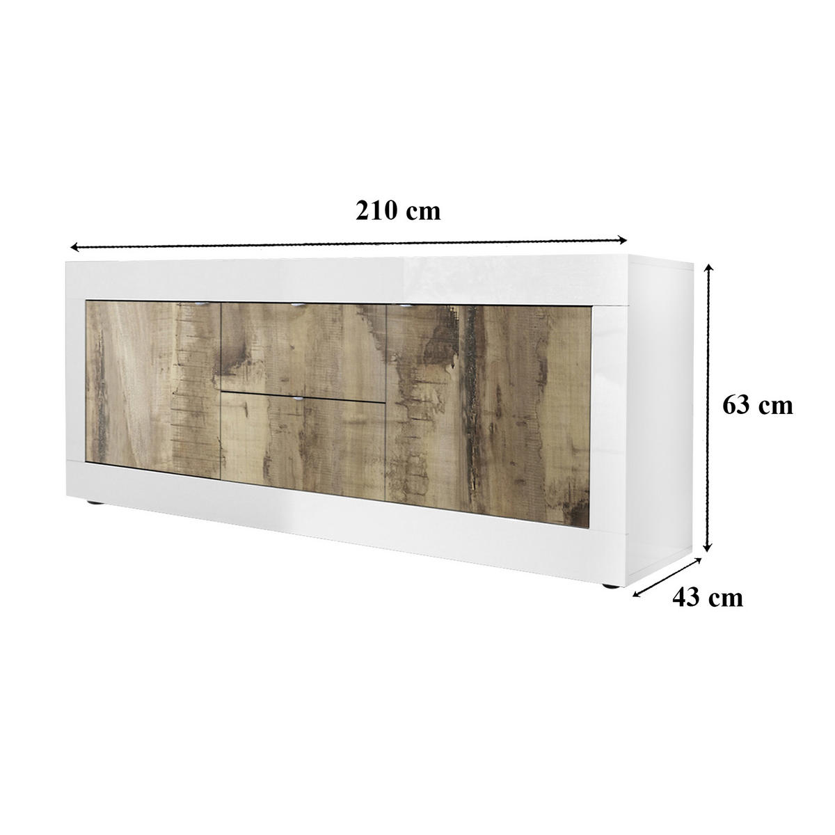 SIDEBOARD mit 2 Türen und 2 Schubladen Itinial - L210 cm - Weiß/Braun, Holzwerkstoff (43/65/210cm) - Calicosy