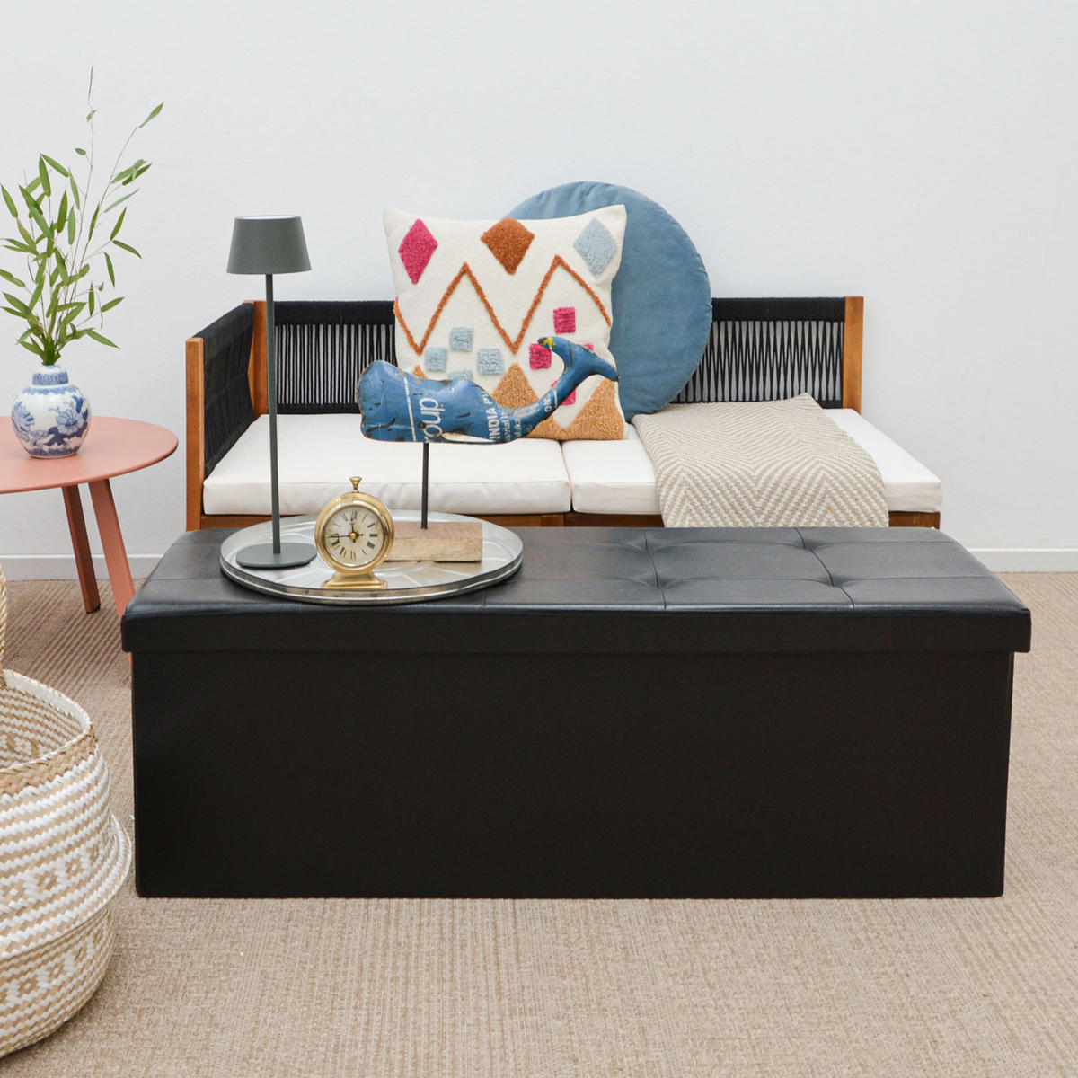 SITZBANK mit Stauraum, 110 cm, 120 Liter, Schwarz - Schwarz, Kunststoff (38/38/110cm) - Dunedesign