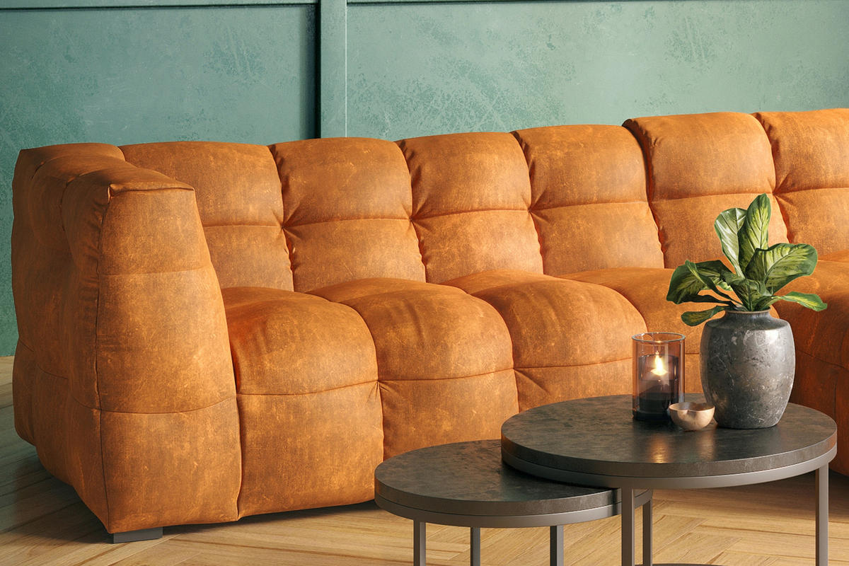 ECKSOFA RIO Gold Velvet - Goldfarben/Schwarz, Textil (319/170cm) - KAWOLA