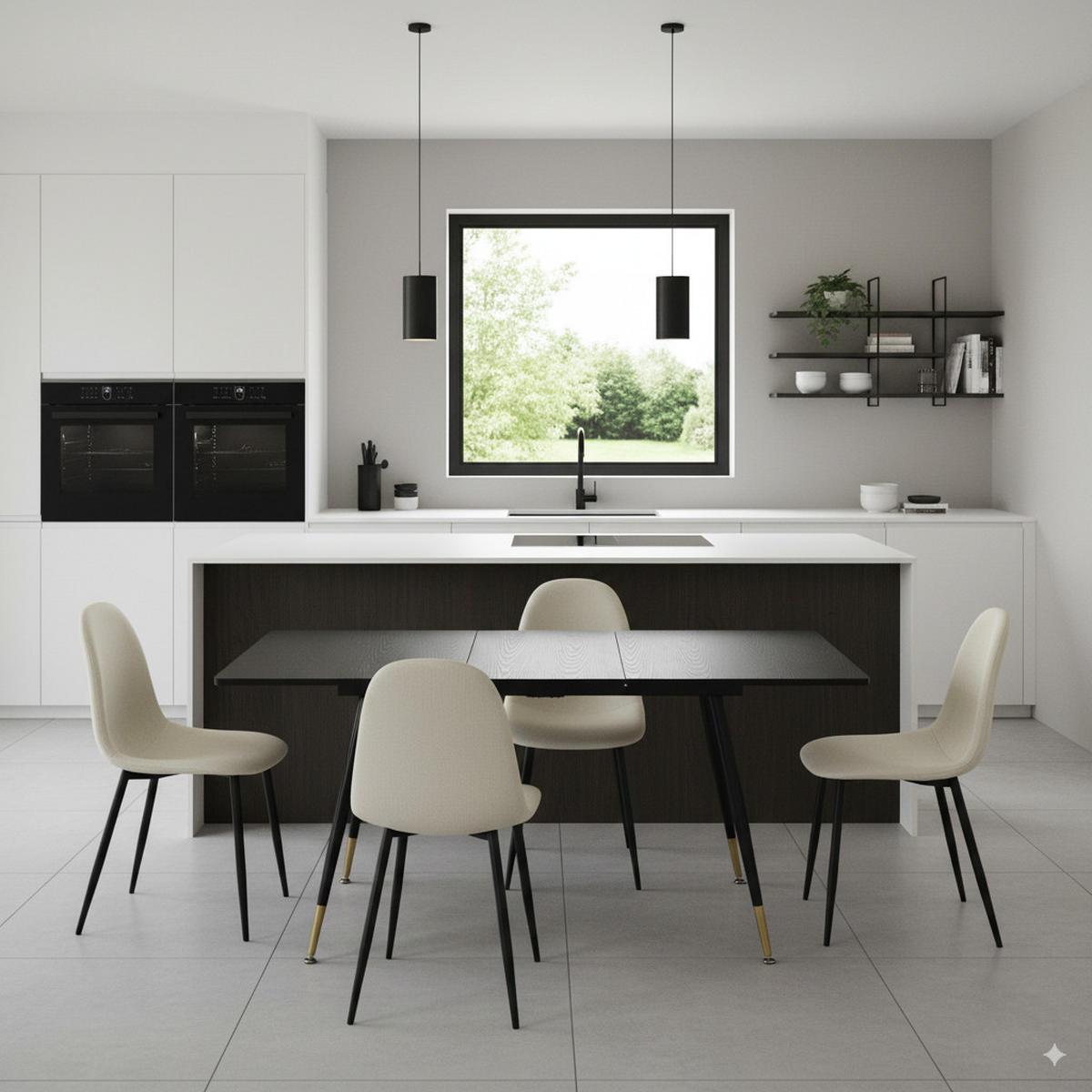ESSZIMMER SET aus ausziehbarem Tisch und 4 Stühlen – Schwarz und Beige - Beige/Schwarz, Holzwerkstoff/Metall (80/75/160cm) - Urban Meuble