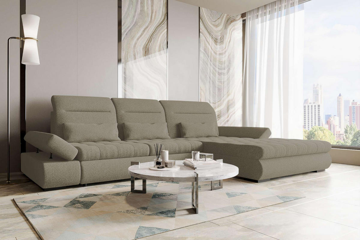 ECKSOFA Toscana Plus Strukturstoff inkl. Schlaffunktion - Hellbraun, Textil (300/179cm) - 99rooms