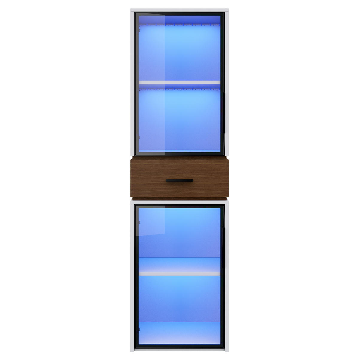 HIGHBOARD mit Glastüren und LED 40/40/200 cm in Weiß mit Schublade - Weiß, Holzwerkstoff (40/200/40cm) - BEAOK