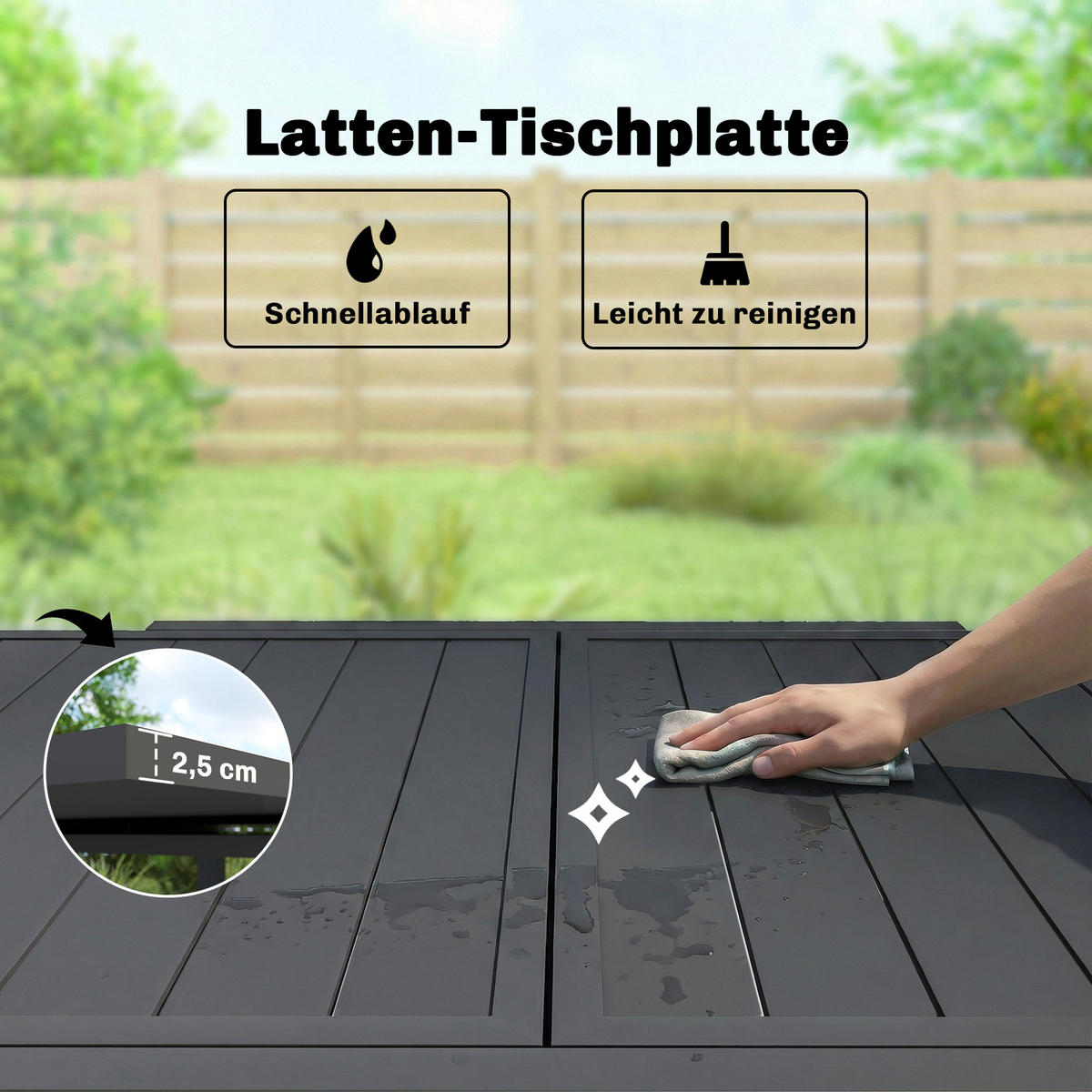 AUSZIEHBARER-GARTENTISCH Aluminium Schwarz - Schwarz, Metall (160/80/75cm) - Outsunny