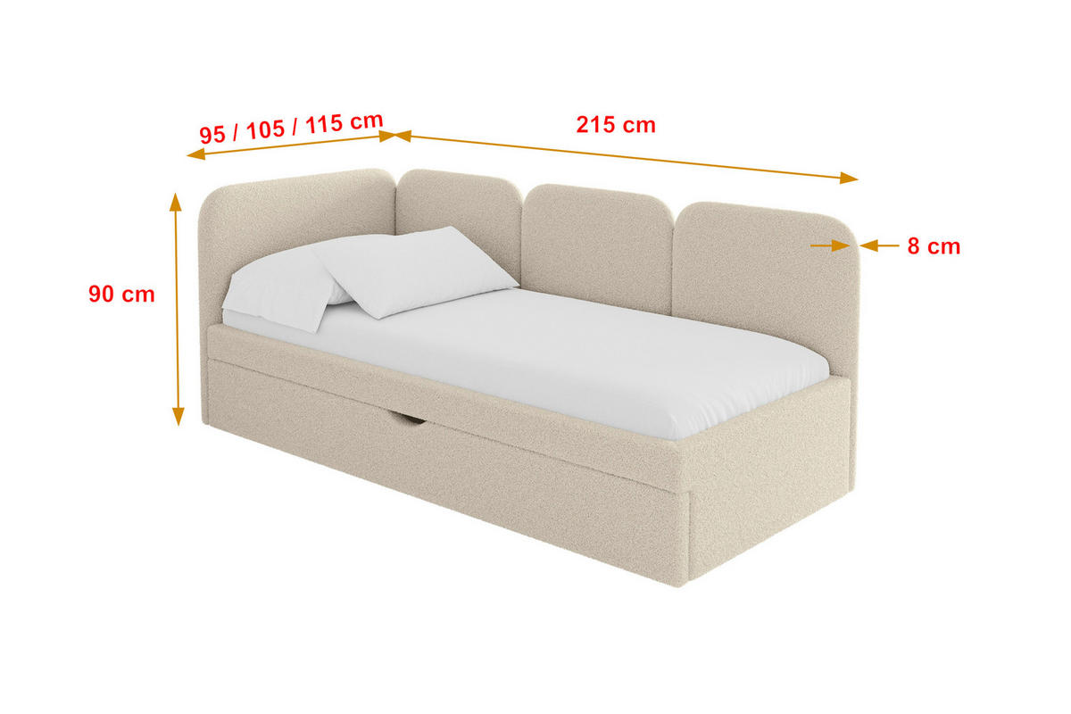 EINZELLBETT Jugendbett mit Bettkasten, Rechts - ALVY 80x200 Dunkelbeige - Taupe, Holzwerkstoff/Textil (80/200cm) - ALTDECOR