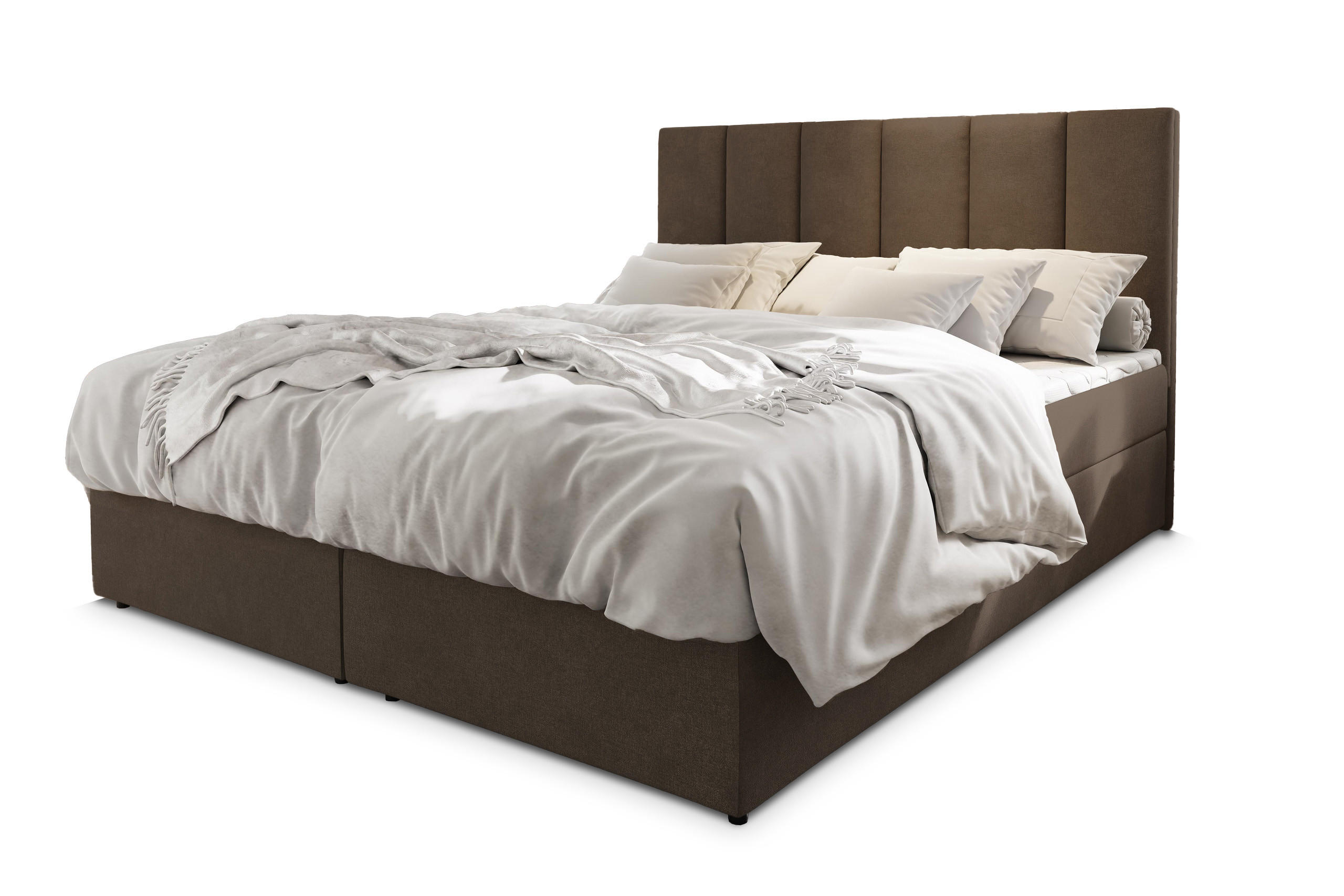 BOXBETT MERIL 180x200 cm mit Matratze und Topper - Braun - Hellbraun, Holz (180/200cm) - MASSENO