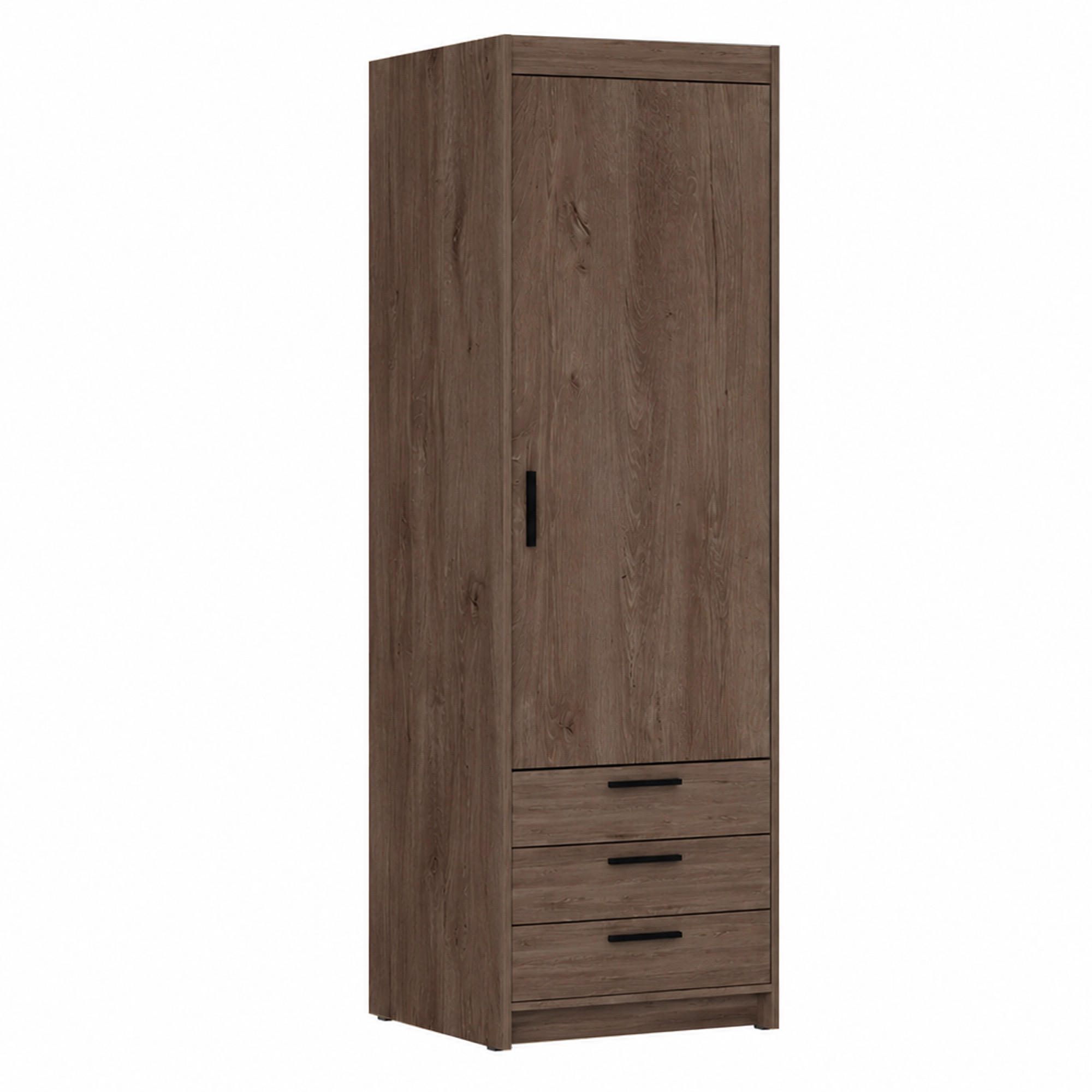 DREHTÜRENSCHRANK Elena mit 1 Tür und 3 Schubladen, Eiche Lefkas - Eichefarben, Holzwerkstoff (60/190/53cm) - Beautysofa