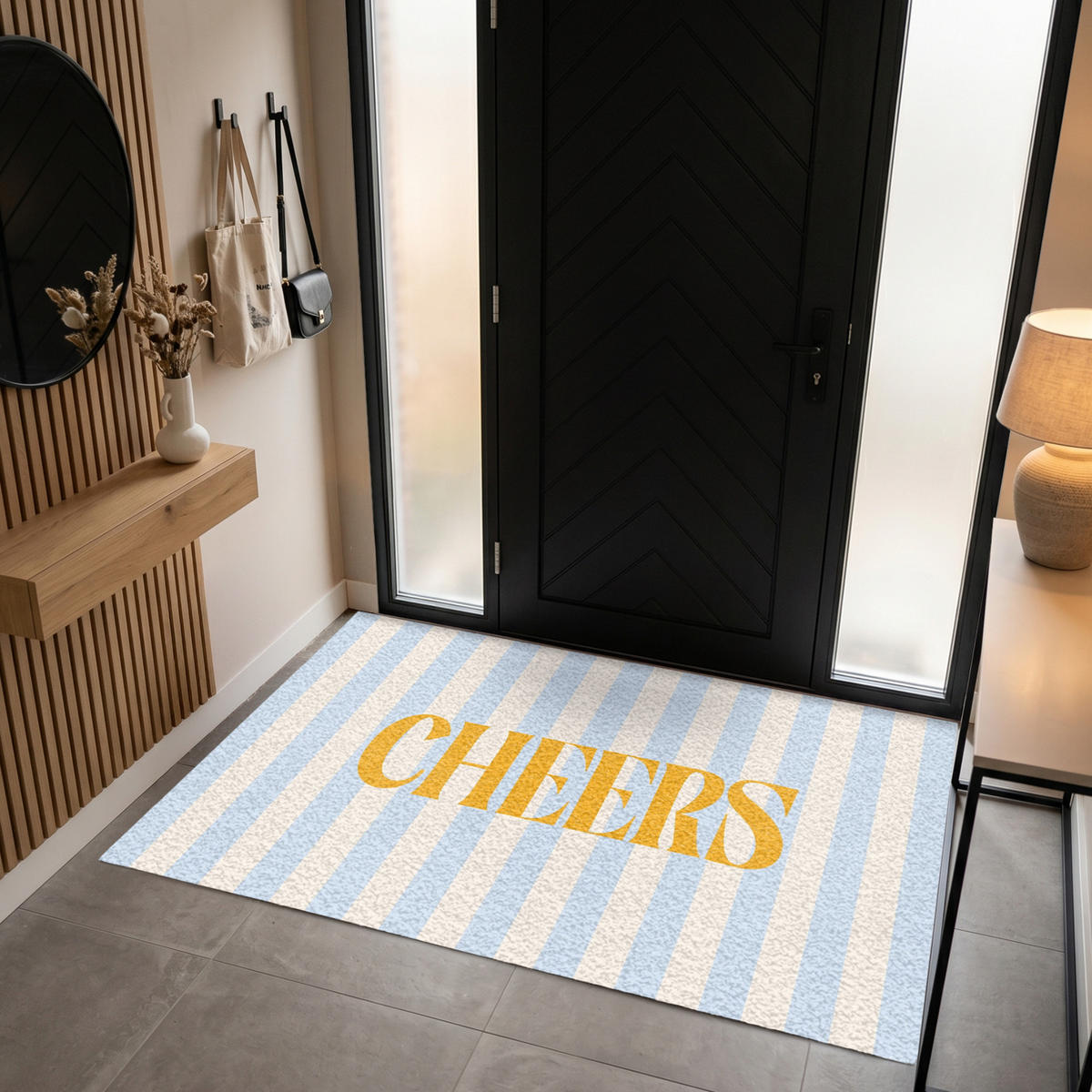 FUSSMATTE Orange – Blau – Streifen – Cheers 180x120 cm - Hellblau, Kunststoff (180/0.4cm) - MuchoWow
