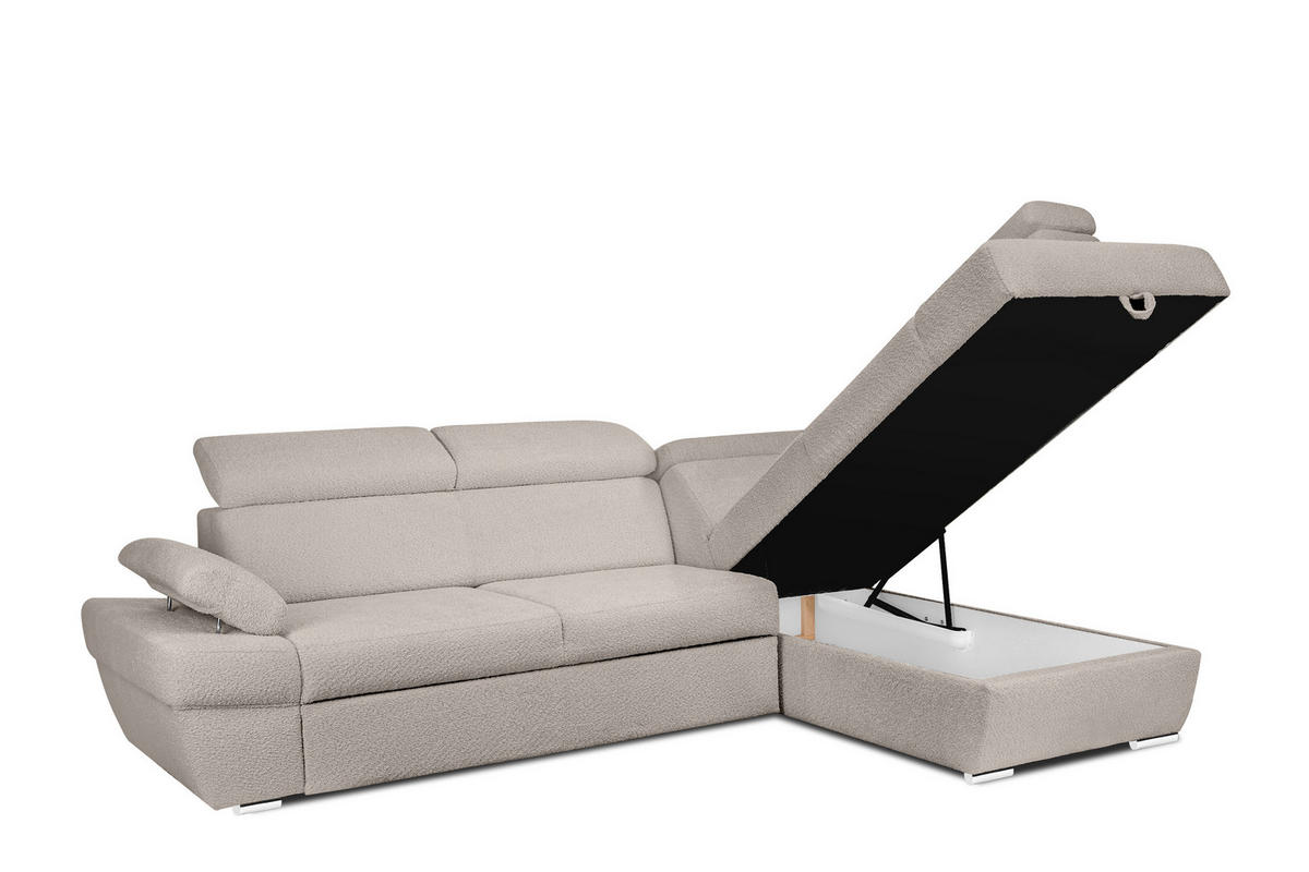 SCHLAFECKSOFA RATLO rechts 4/5-Sitzer mit Bettkasten, Ecru - Ecru/Silberfarben, Textil (270/190cm) - KONSIMO®