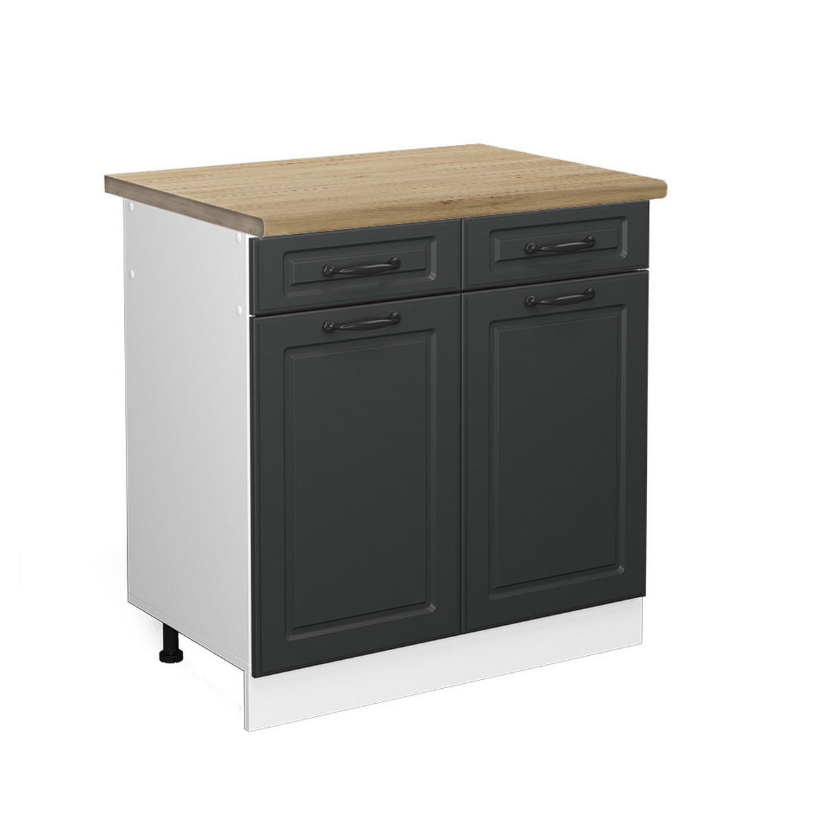 KÜCHENUNTERSCHRANK R-Line Anthrazit Landhaus 80 cm, AP Eiche - Anthrazit/Weiß, Holzwerkstoff (80/81.6/60cm) - Vicco