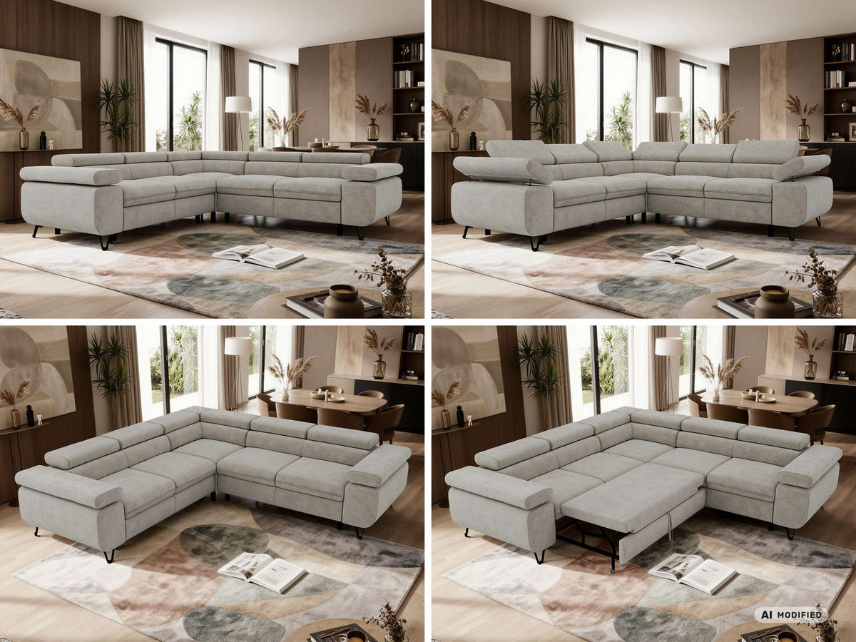 ECKSOFA QUADRO L - Hellgrau Stukture - Rechts Seite - Hellgrau/Schwarz, Textil/Metall (269/269cm) - MKS