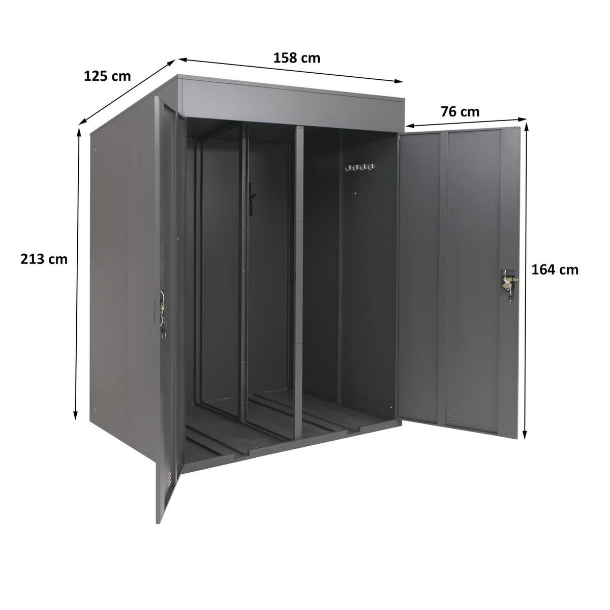FAHRRADGARAGE H66B rechteckig Anthrazit - Anthrazit, Metall (158/213/125cm) - MCW