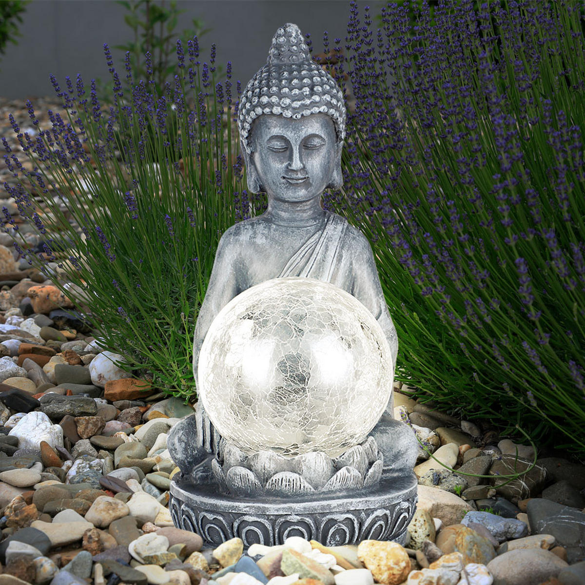 LED AUSSENLEUCHTE Buddha Grau Farbwechsler 2er Set - Grau, Glas (11.5/9.5/19.5cm)