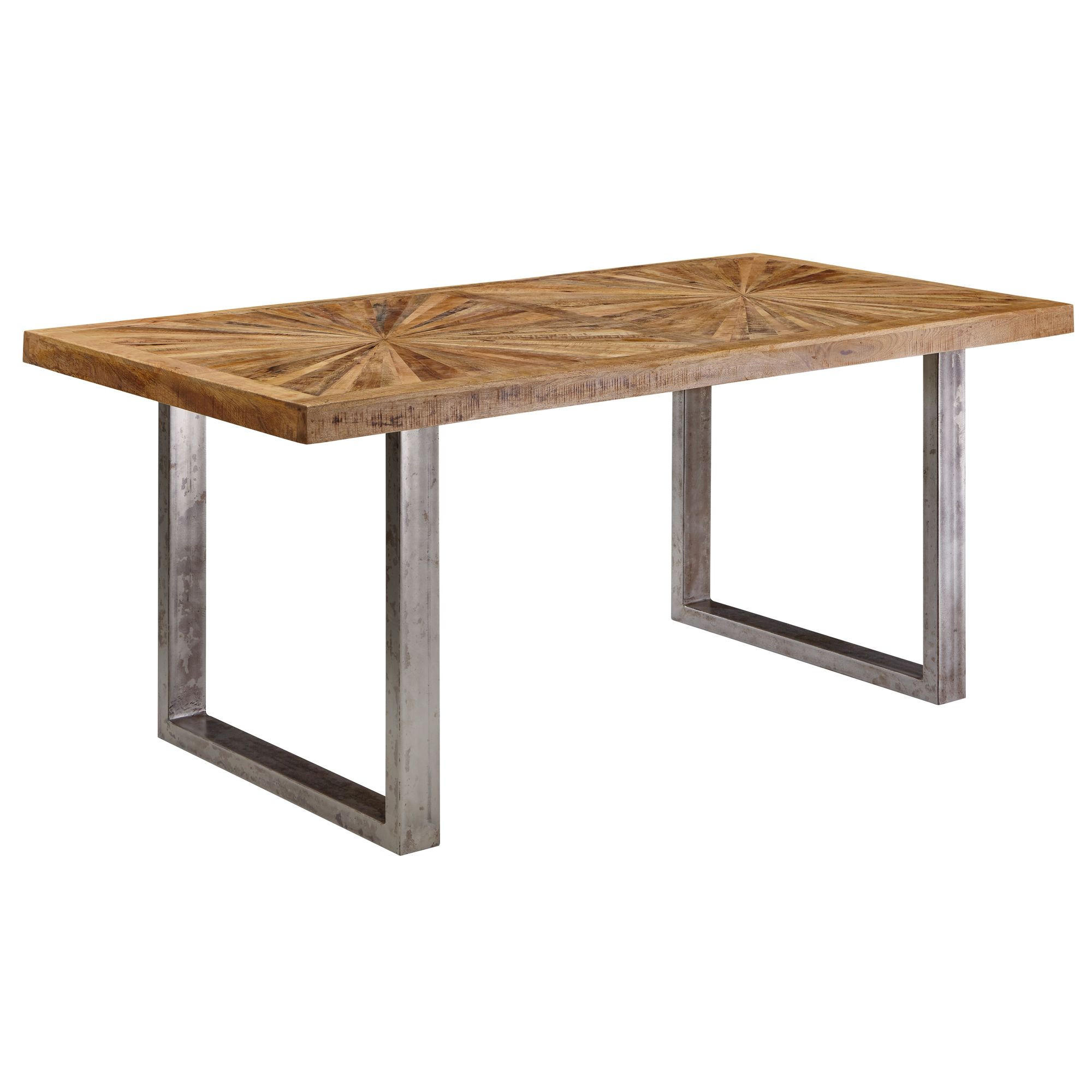 ESSTISCH Mango Massivholz Metallgestell Industrial, Braun 90x180x76 cm - Silberfarben/Braun, Holz/Metall (180/90/76cm) - KADIMA DESIGN