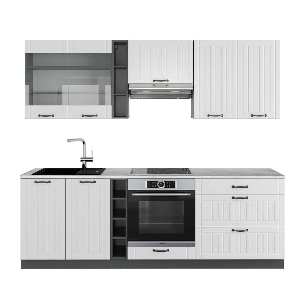 KÜCHENZEILE Fame-Line Weiß Landhaus/Anthrazit 235 cm, AP Marmor - Anthrazit/Creme, Holzwerkstoff (235/81.6/60cm) - Vicco