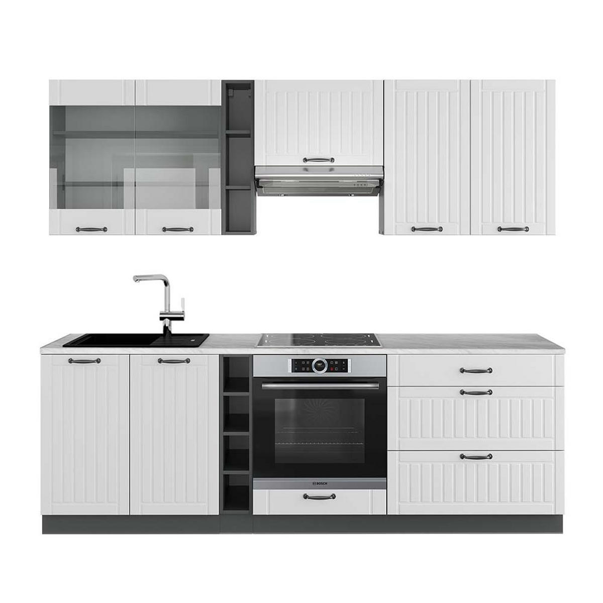 KÜCHENZEILE Fame-Line Weiß Landhaus/Anthrazit 235 cm, AP Marmor - Anthrazit/Creme, Holzwerkstoff (235/81.6/60cm) - Vicco