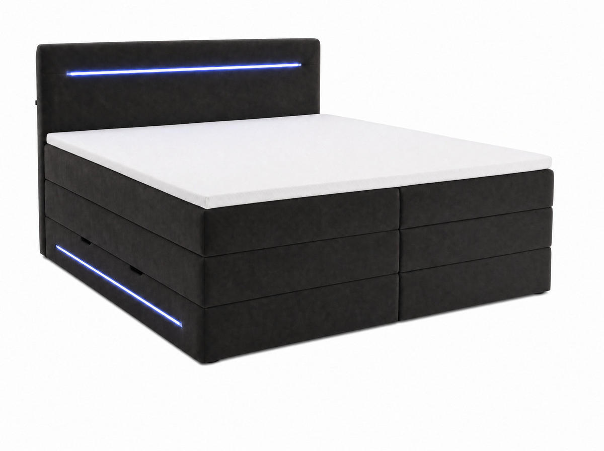 BOXSPRINGBETT Brooklyn schwarz 160/200 cm H3/H4 Samt - Schwarz, Textil (160/200cm) - wonello