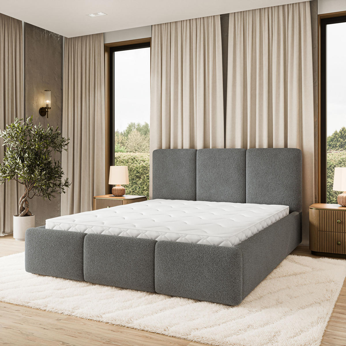 POLSTERBETT MORENA Q 120x200 cm mit Bettkästen - Grau - Grau, Holz (120/200cm) - MASSENO