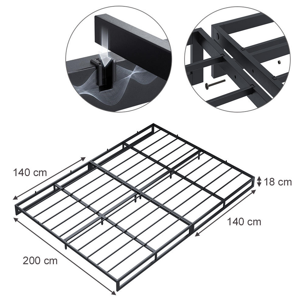 FAMILIENBETT Lenora, Schwarz, 280x200 - Schwarz, Metall - VitaliSpa