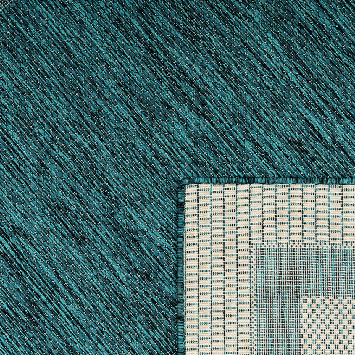 OUTDOOR Teppich Unifarben mit Bordüre Balkon, Terrasse schmutzabweisend Türkis Läufer 80x150 - Türkis, Textil (80/150cm) - KADIMA DESIGN