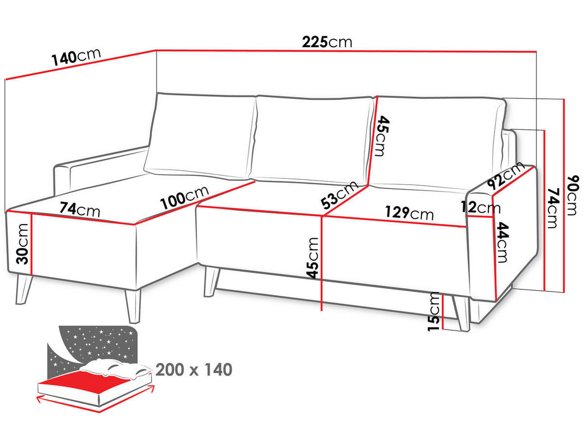 ECKSCHLAFSOFA Oviedo - Grau, Holz/Kunststoff (225/140cm) - MIRJAN24