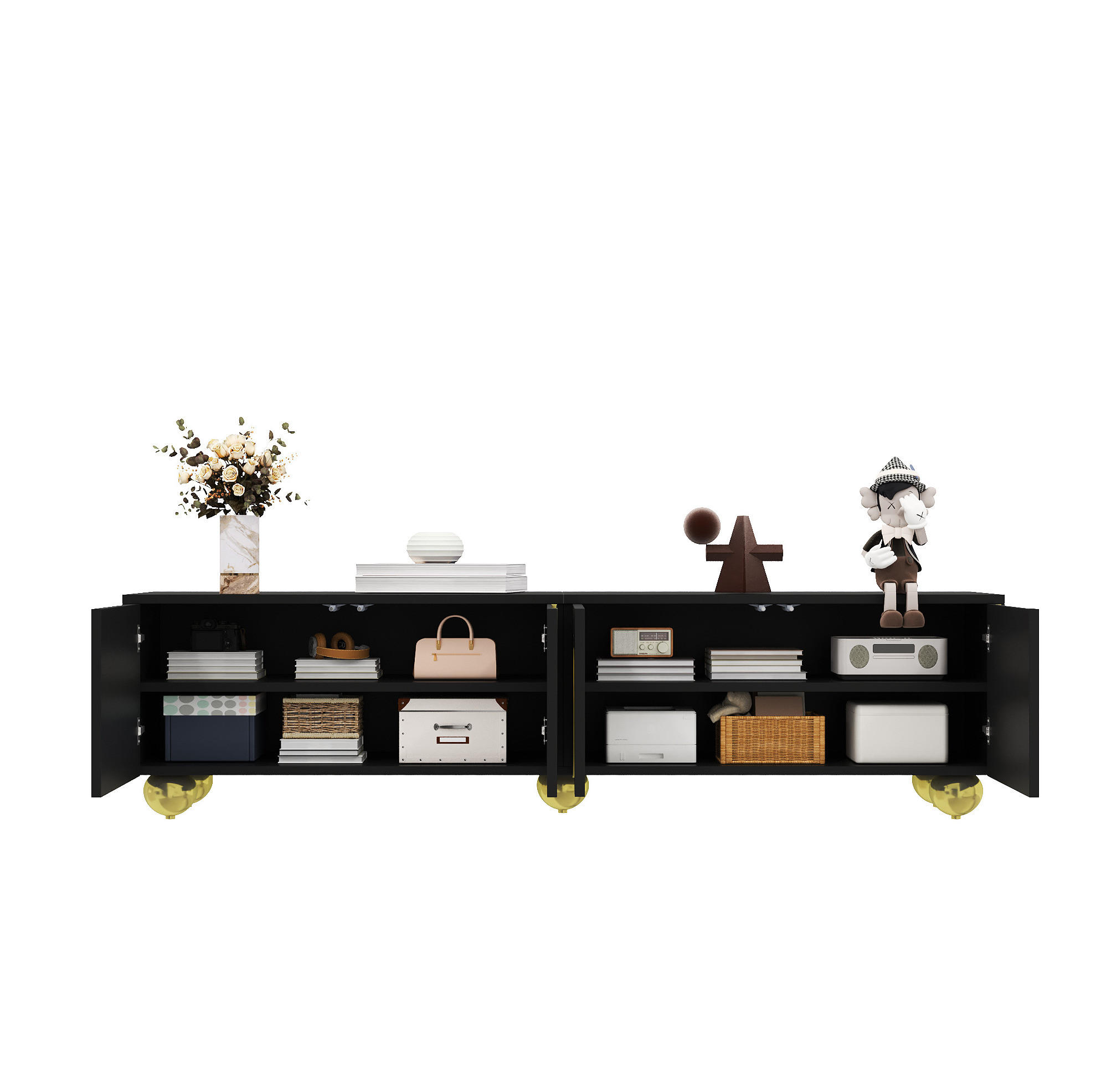 TV-ELEMENT mit 4 Türen 170 x 38 x 44 cm Schwarz - Schwarz, Holzwerkstoff (38/44/170cm) - Beauniv