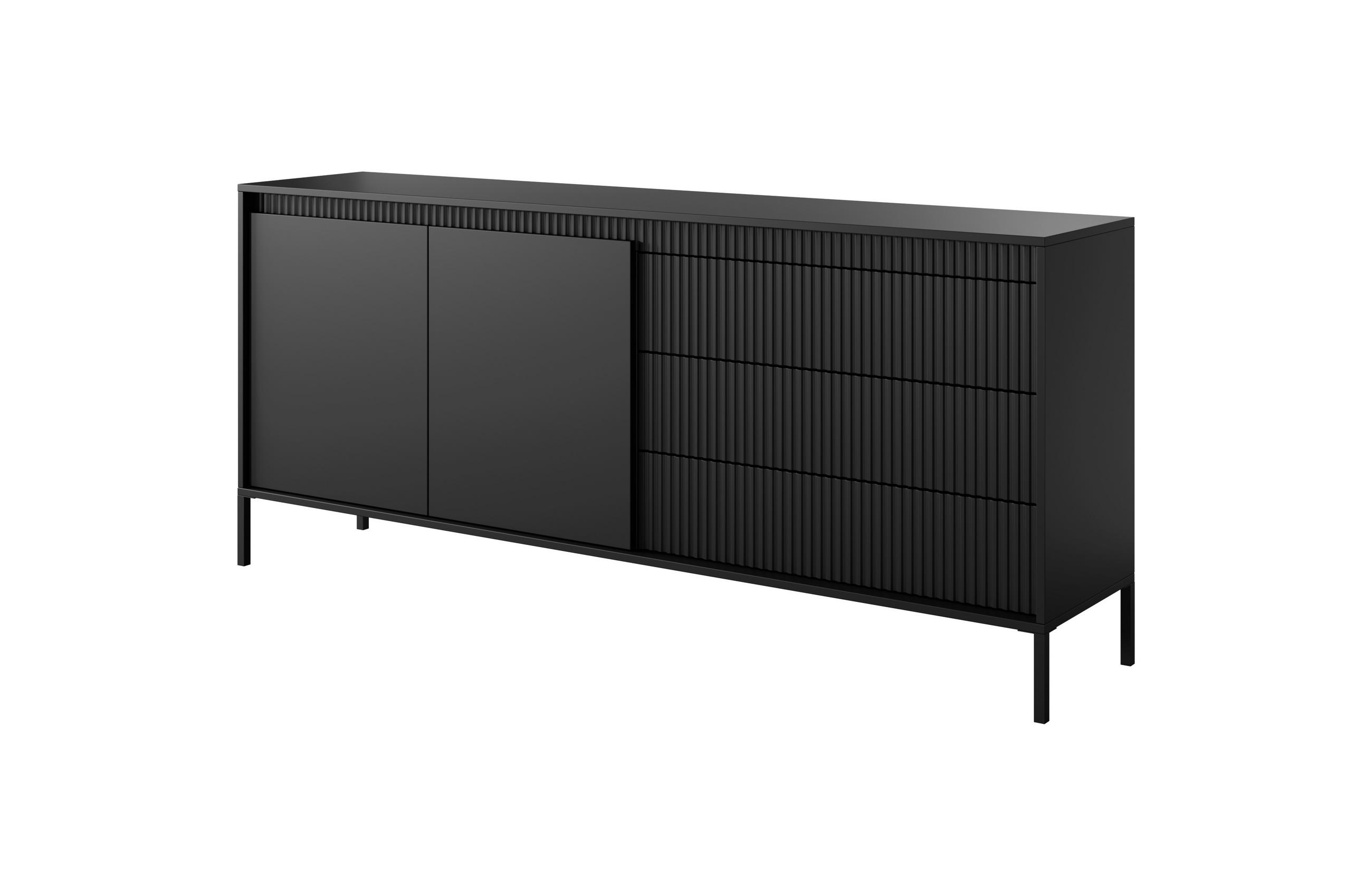 KOMMODE: 3 Schubladen, 2 Türen, Schwarz, 187,1 x 39,5 x 81,4 cm - Schwarz, Holzwerkstoff/Metall (187.1/81.4/39.5cm) - 3XE LIVING