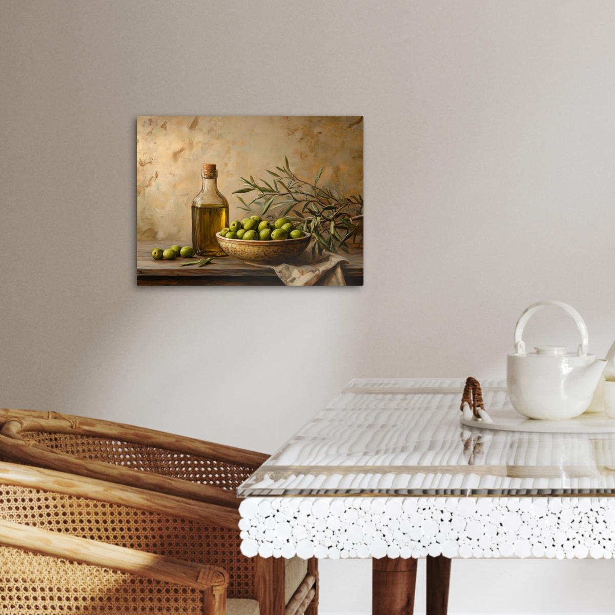 LEINWANDBILD Oliven - Stilleben - Vintage 40x30 cm - Olivgrün, Textil (40/30cm) - MuchoWow