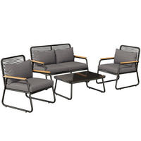 GARTENMÖBEL 118x65x78cm schwarz, feuerverzinkt, mit Glas und Kissen - Schwarz, Metall - Modfu