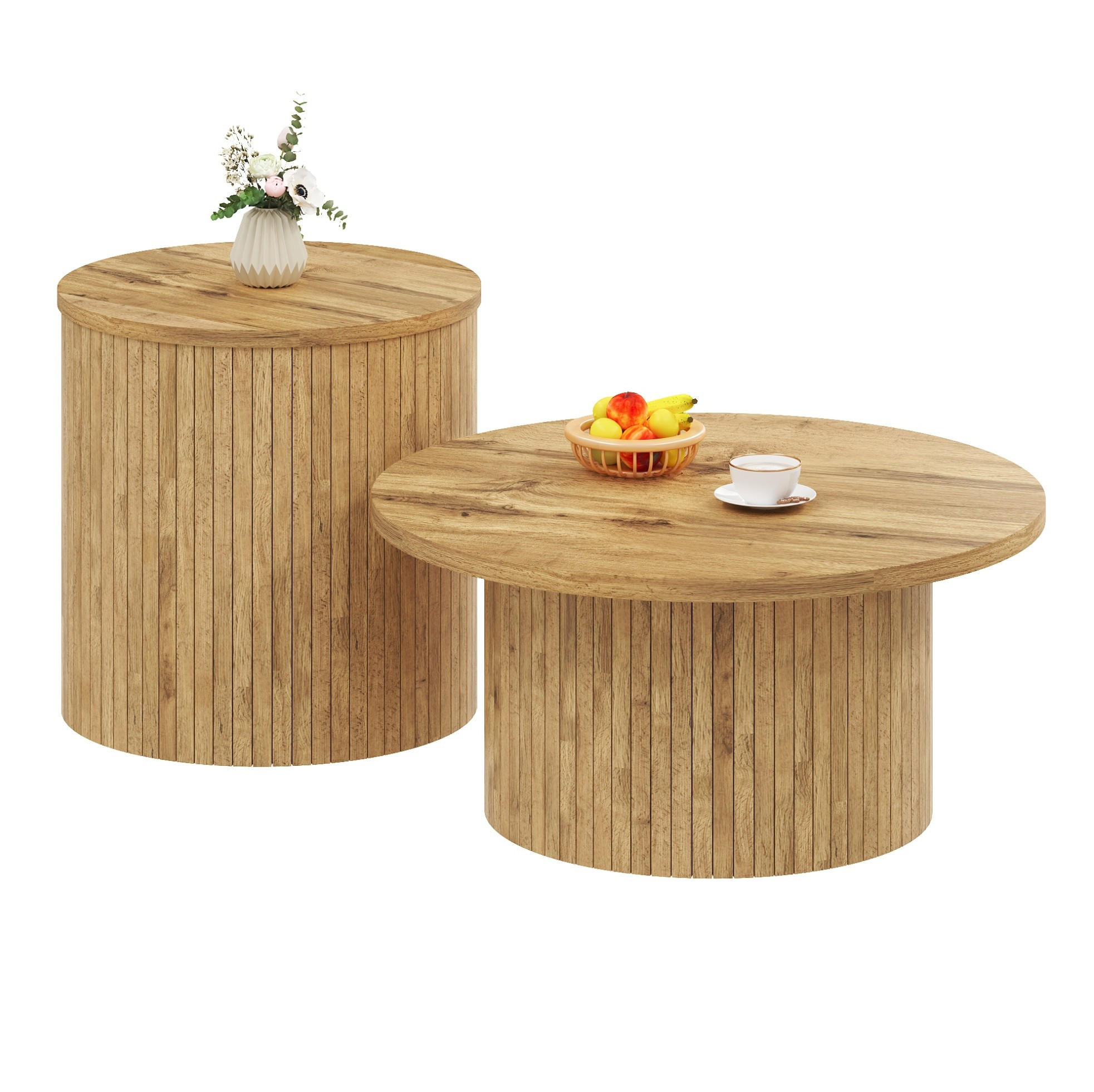 KONFERENČNÍ stolky, 75/75/36 a 50/50/50,5 cm, MDF v přírodní barvě - přírodní, kompozitní dřevo (75/75/36cm) - BEAOK
