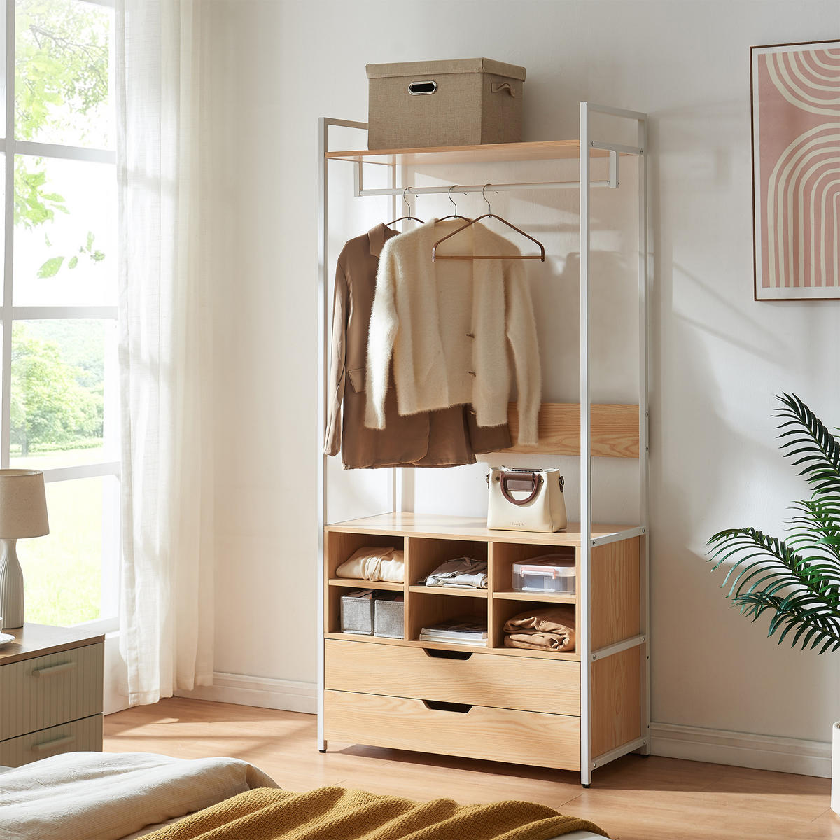 GARDEROBENSTÄNDER Larem - Eichefarben/Schwarz, Holzwerkstoff/Metall (84/180/40cm) - [en.casa]