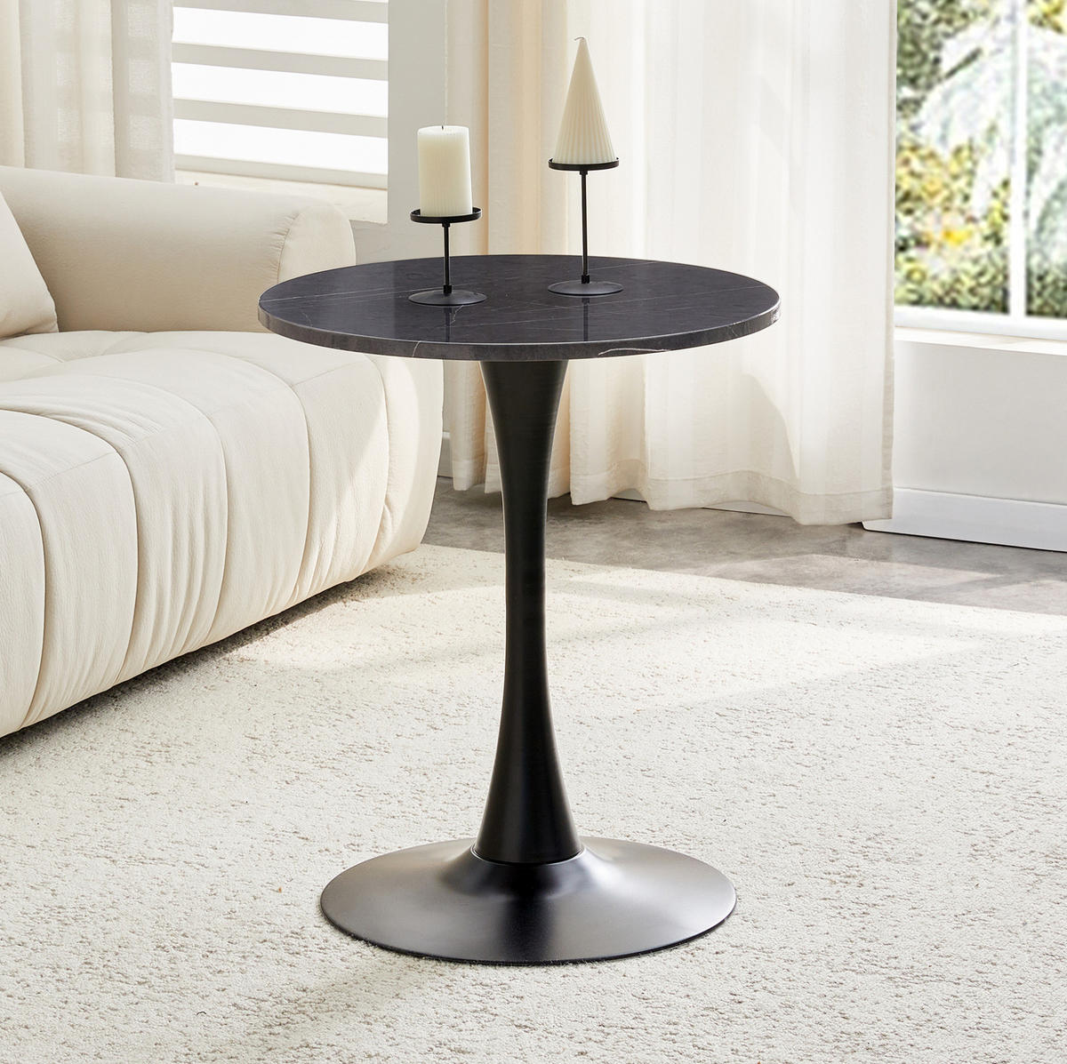 BEISTELLTISCH 60/60/72 cm in runder Form mit thermoformierter Tischplatte und Metallgestell, Schwarz - Schwarz, Holzwerkstoff (60/60/72cm) - Redom
