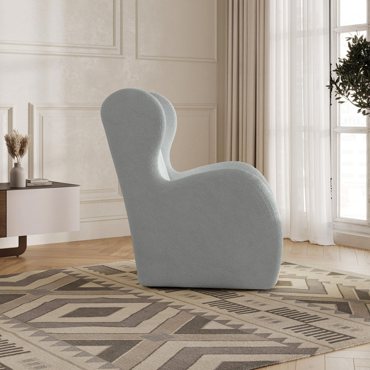 MASSENO Relaxační Křeslo MASTI, Látka s přezkami Světle šedá - světle šedá, kompozitní dřevo (74/100/86cm) - MASSENO