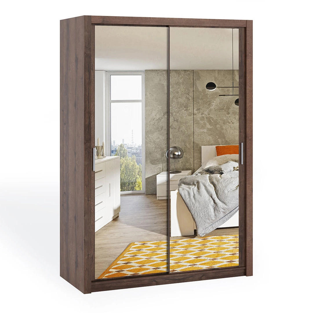 SCHIEBETÜRENSCHRANK Tamiza 150/215/62 mit Spiegel - Silberfarben/Braun, Holzwerkstoff/Kunststoff (150/215/62cm) - Ravio