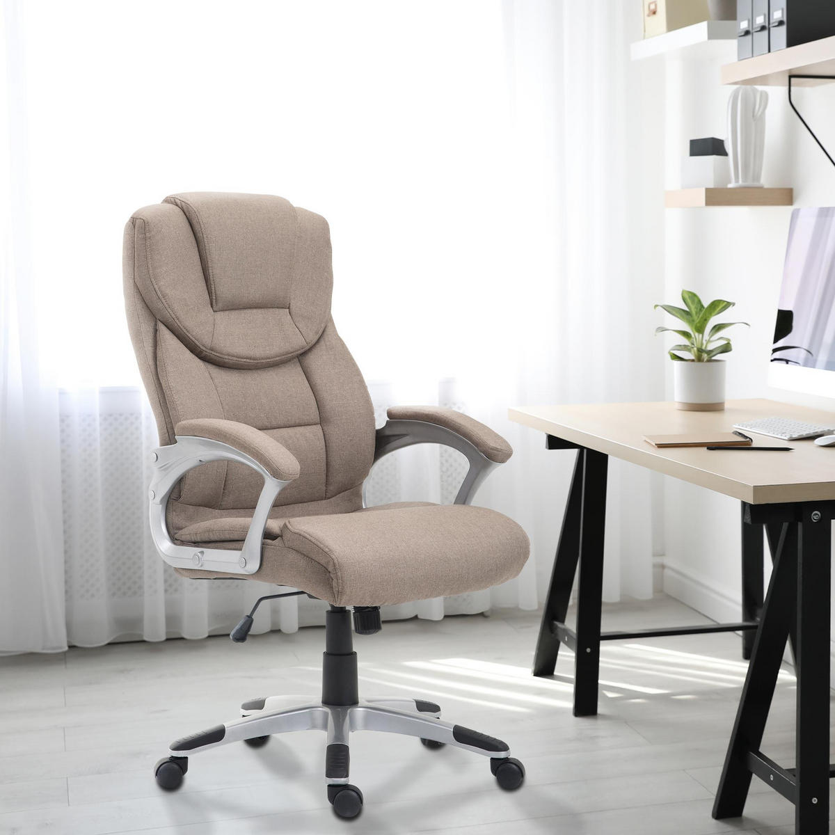 CHEFSESSEL Stoff taupe - Taupe/Grau, Kunststoff/Textil (65/109/73cm) - CLP