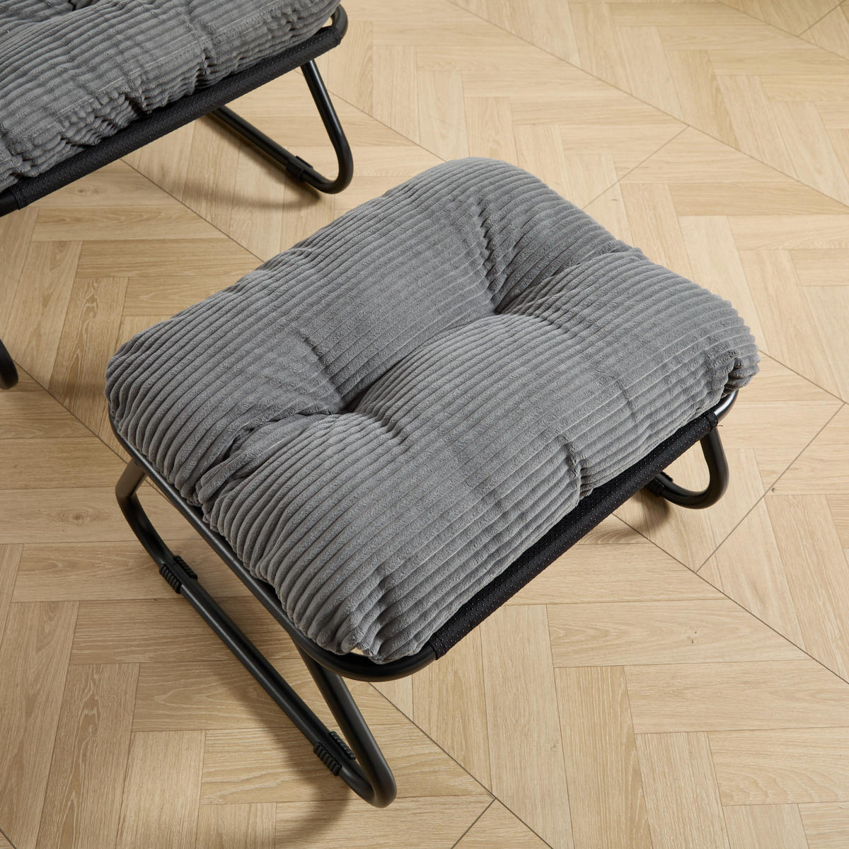 SCHAUKELSTUHL Grau mit Beinablage und Weichem Kissen und Hocker - Grau, Metall (65/86/78cm) - PARAFTA HOME