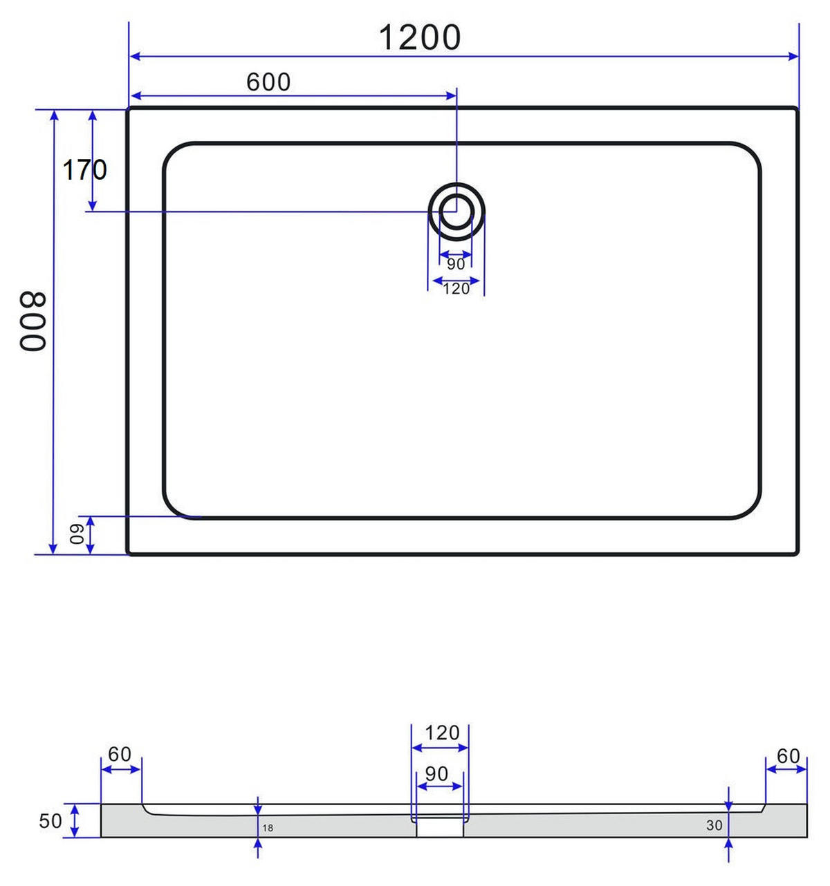 DUSCHTASSE Steinlook Schwarz 120 x 80 x 3,2 cm SMC - Schwarz, Kunststoff (120/3.2/80cm) - Glasdeals
