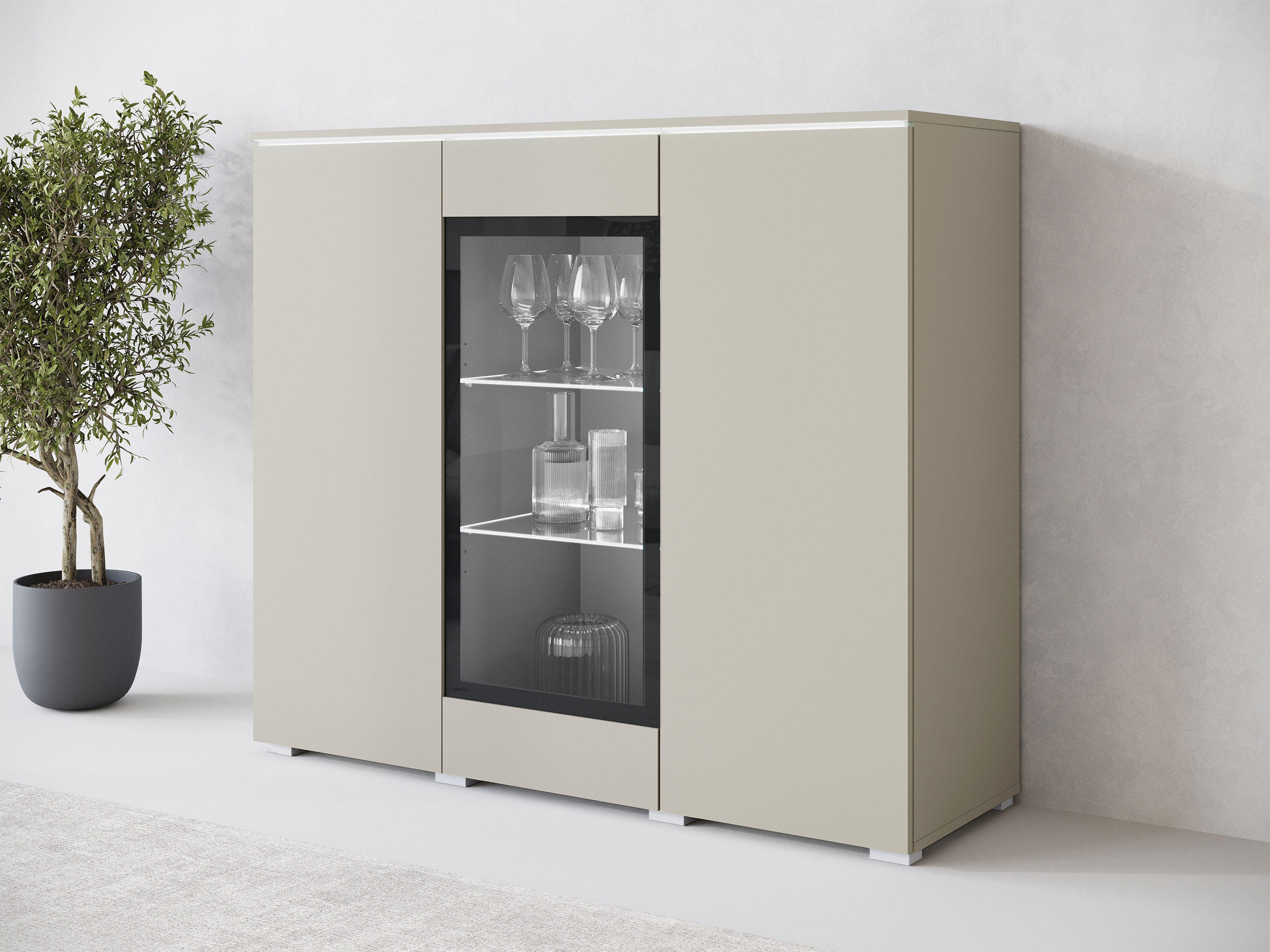 KOMMODE Vera 120 mit weißer LED Beleuchtung - Kaschmir/Silberfarben, Holzwerkstoff/Kunststoff (120/104/40cm) - MIRJAN24