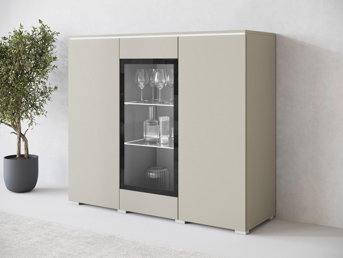 KOMMODE Vera 120 mit weißer LED Beleuchtung - Kaschmir/Silberfarben, Holzwerkstoff/Kunststoff (120/104/40cm) - MIRJAN24