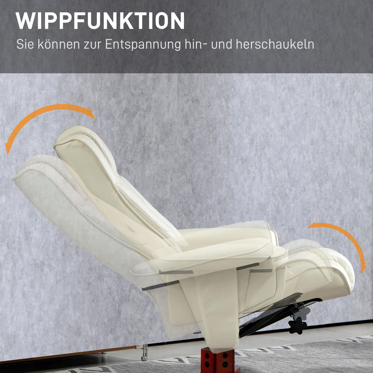 RELAXSESSEL mit Hocker, Fernsehsessel mit Liegefunktion, Wippfunktion, Cremeweiß - Creme/Dunkelrot, Leder/Holz (84/104/84cm) - HOMCOM