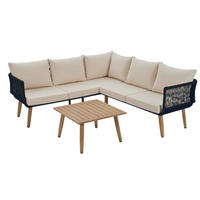 GARTENMÖBEL-SET mit Sofa und Couchtisch, Seilgeflecht und Tischplatte in Holzoptik, Beige/Schwarz - Beige, Metall - Redom