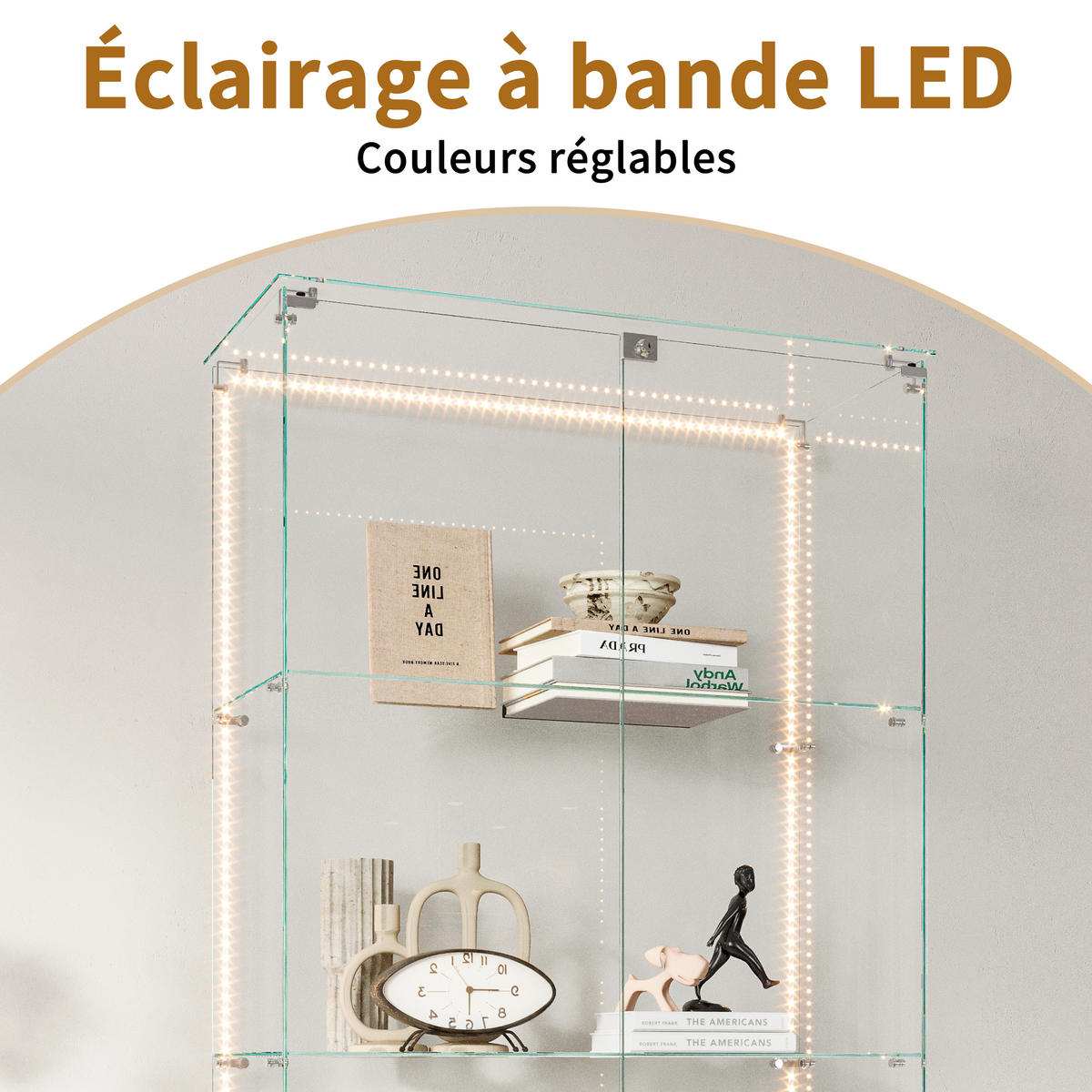 VITRINE 80x36x187 cm, LED, 5 Böden, 2 Türen, Schwarz - Schwarz, Holz (80/183/36cm)