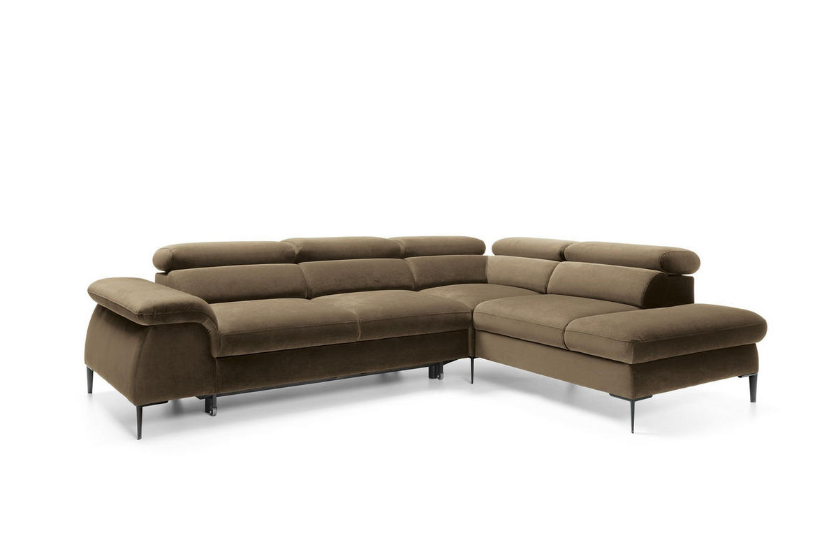 ECKSOFA MESTO Grün Velours-Stoff mit Schlaffunktion - Grün, Holz (280/214cm) - MASSENO